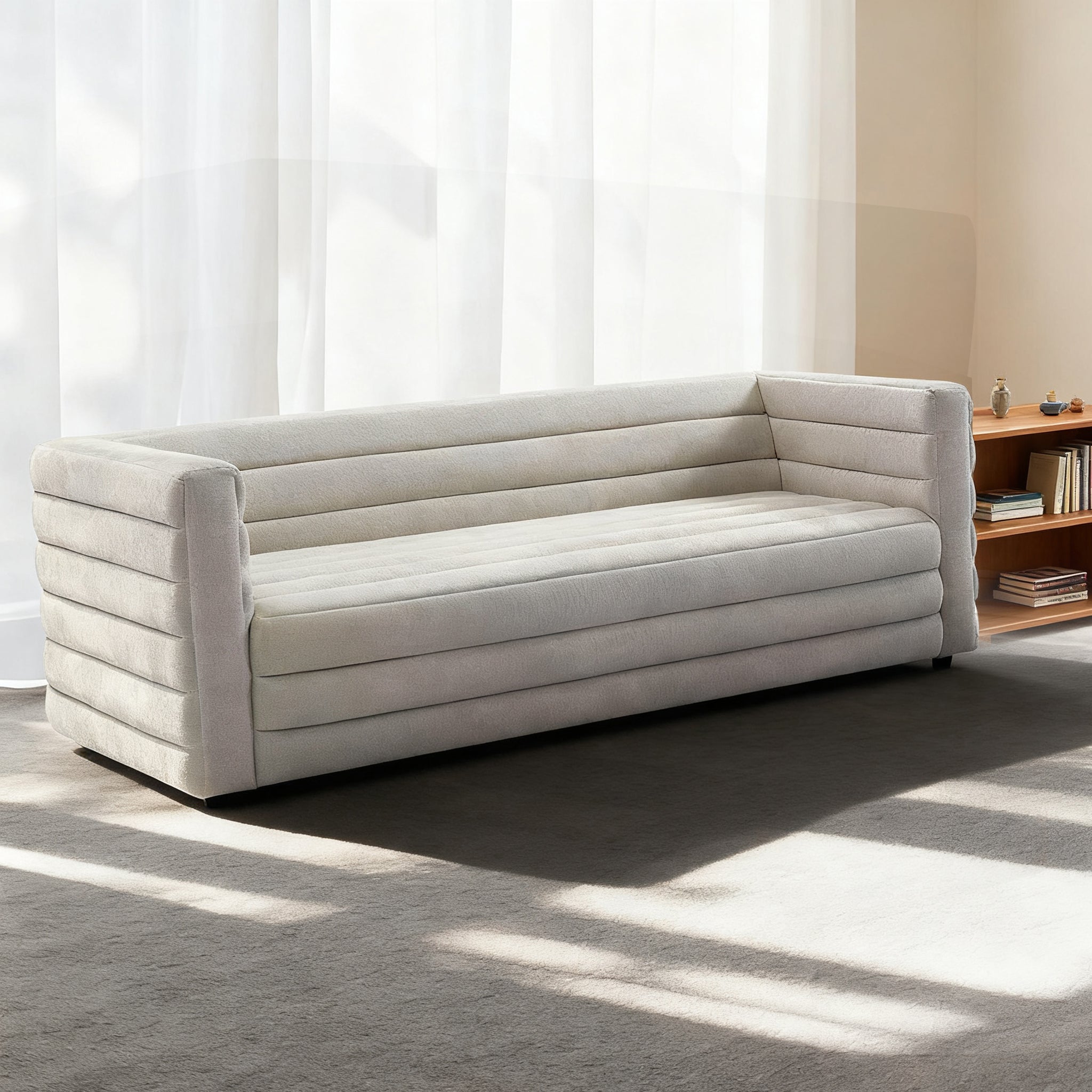 Modern White Stripe 2-Seater Loveseat for Living Room