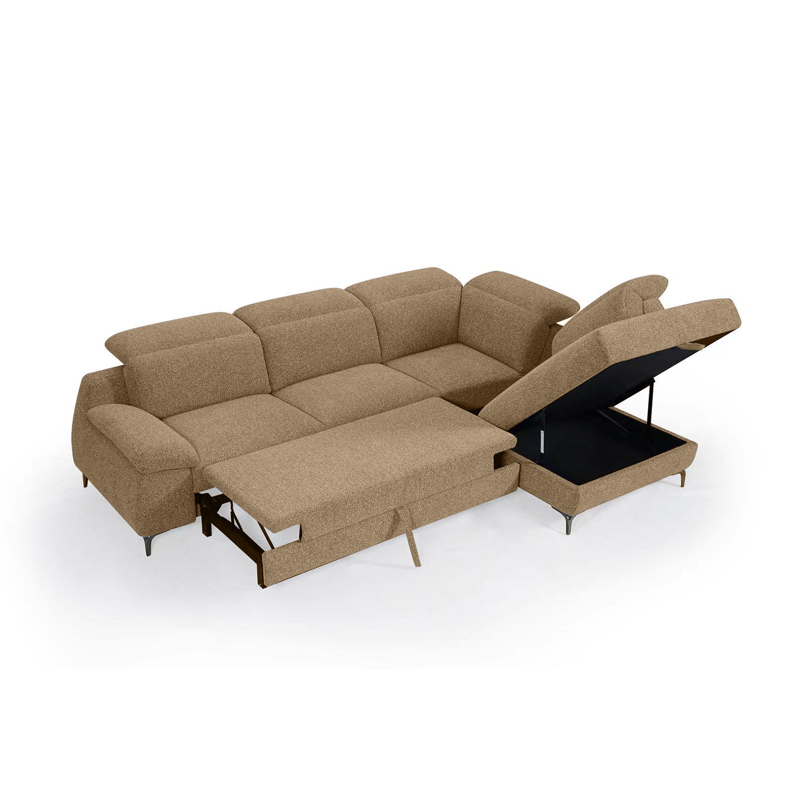 3-in-1 Convertible Sofa Bed with 2 Storage Chaise Loungers and 4 Pillows