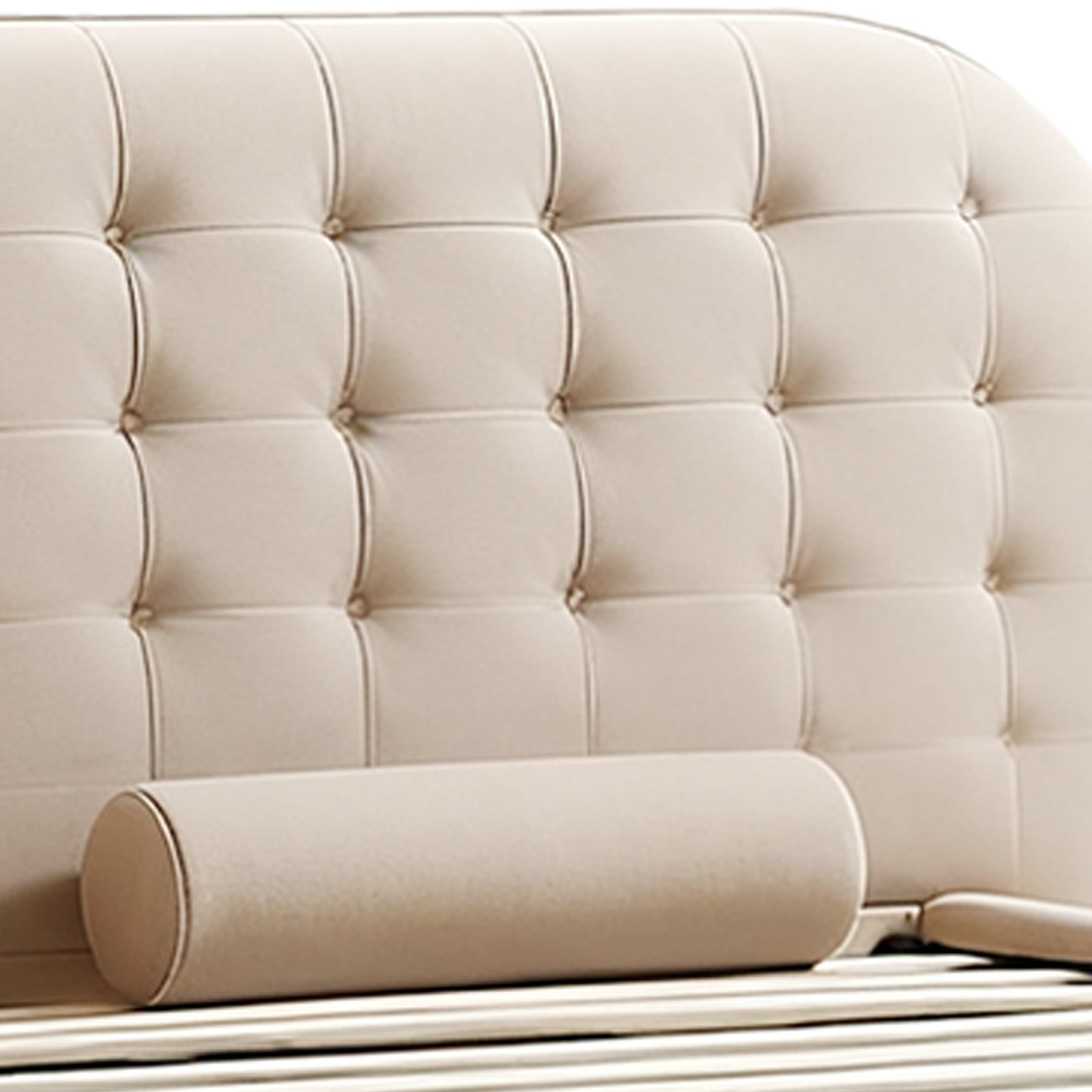 Luxury White Ball Velvet Bed Frame - Modern Low Profile Platform Bed