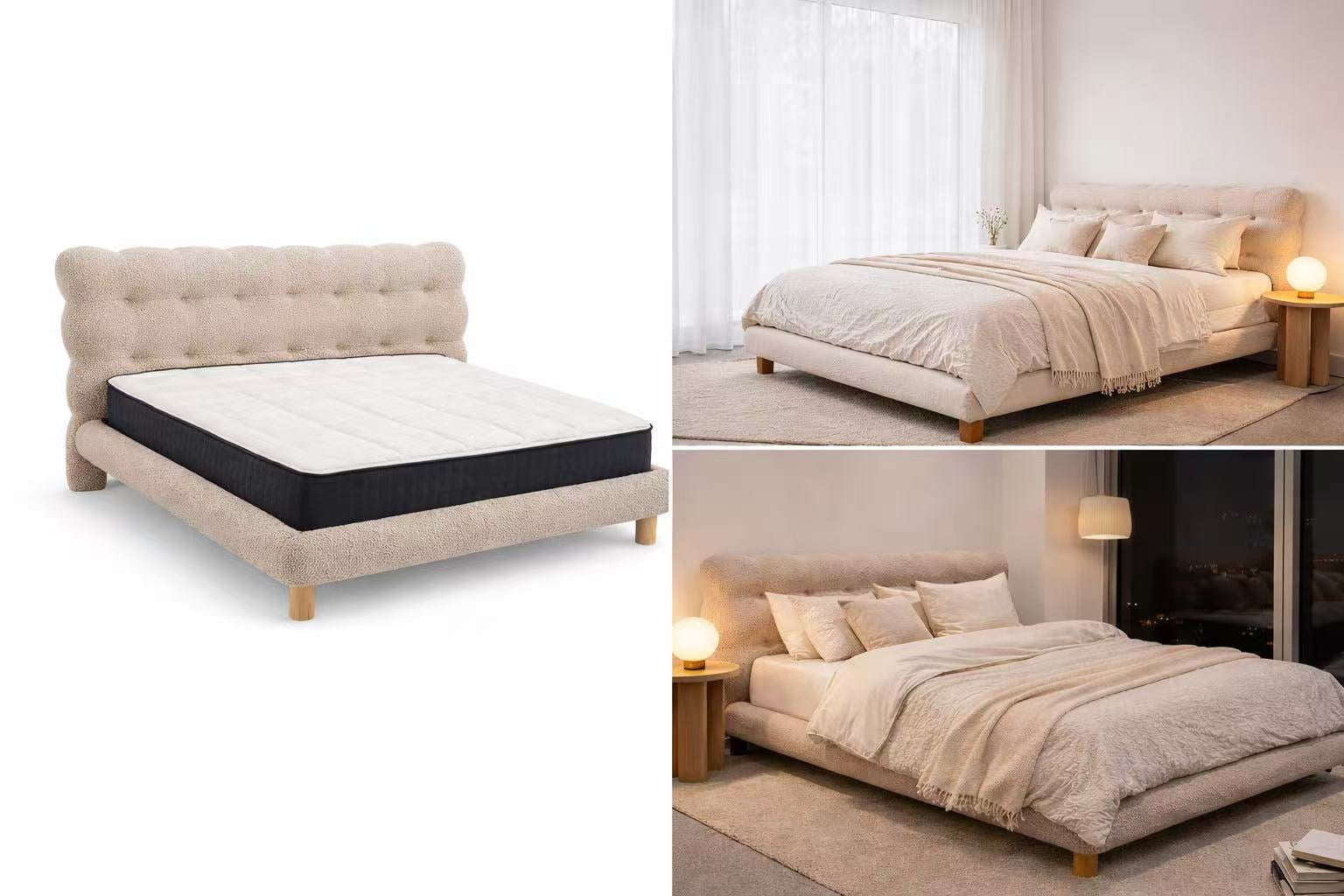 Light luxury Teddy fabric bed frame low platform bed