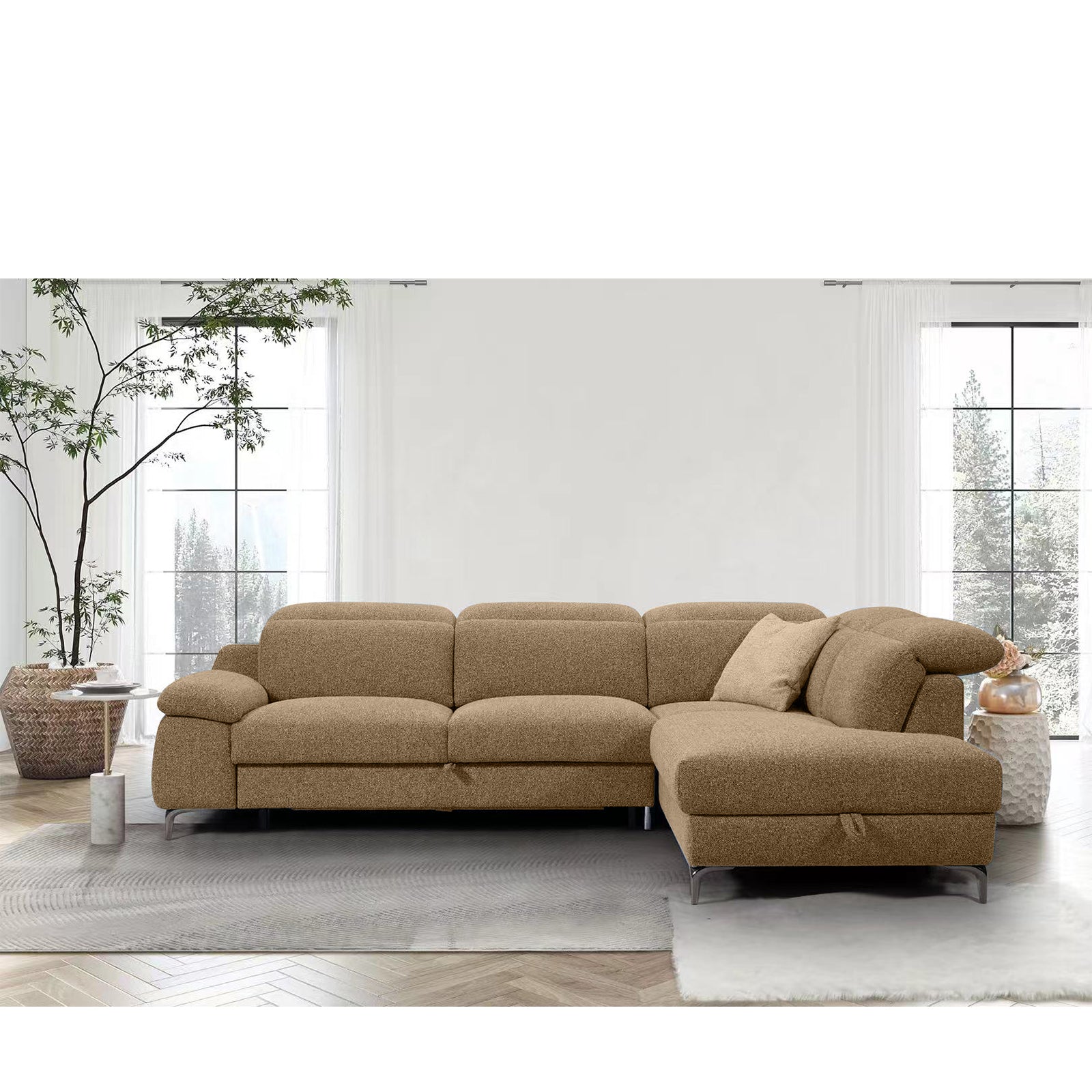 3-in-1 Convertible Sofa Bed with 2 Storage Chaise Loungers and 4 Pillows