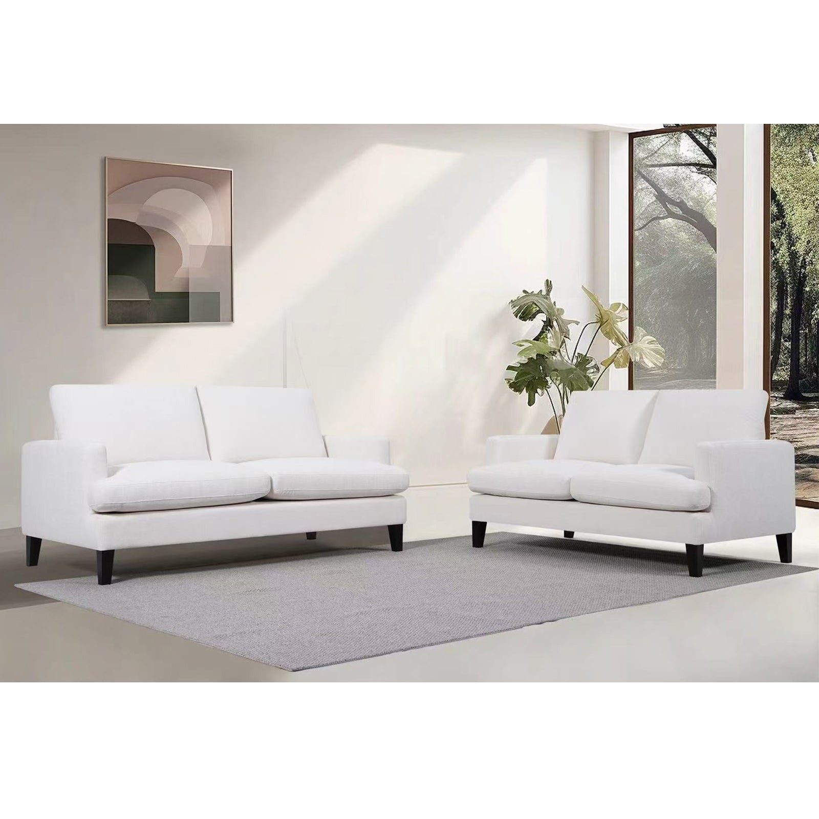 Modern simple white 3 -seater sofa living room sofa combination