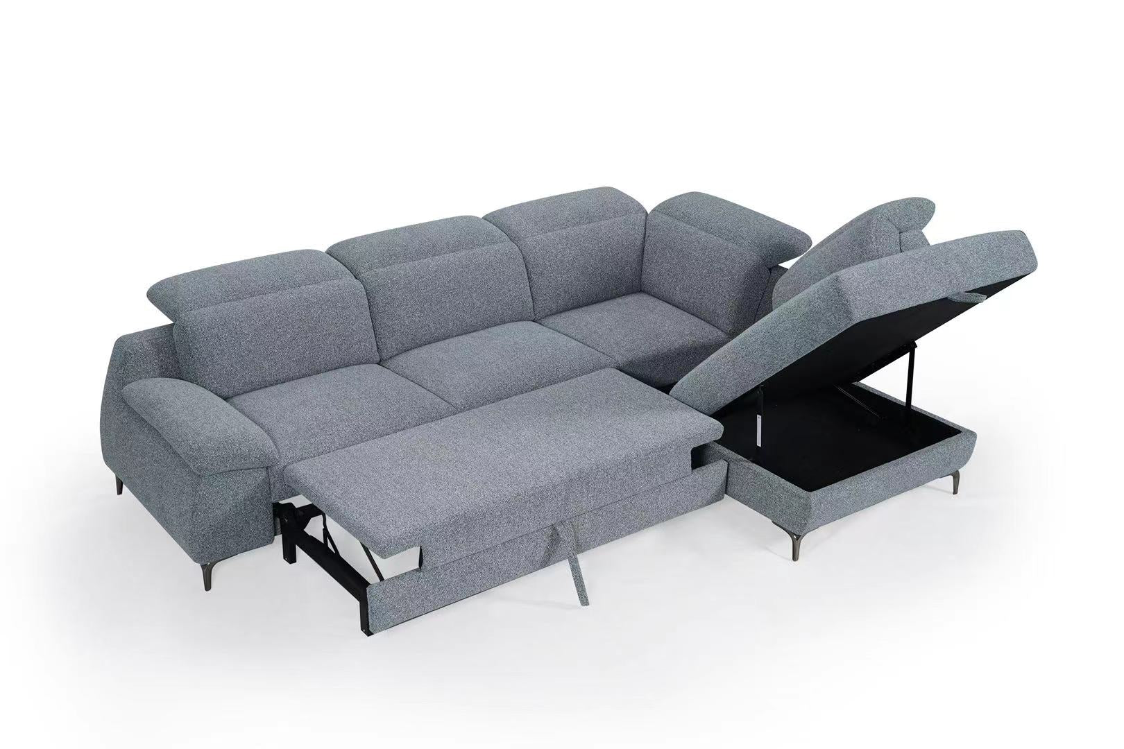3-in-1 Convertible Sofa Bed with 2 Storage Chaise Loungers and 4 Pillows