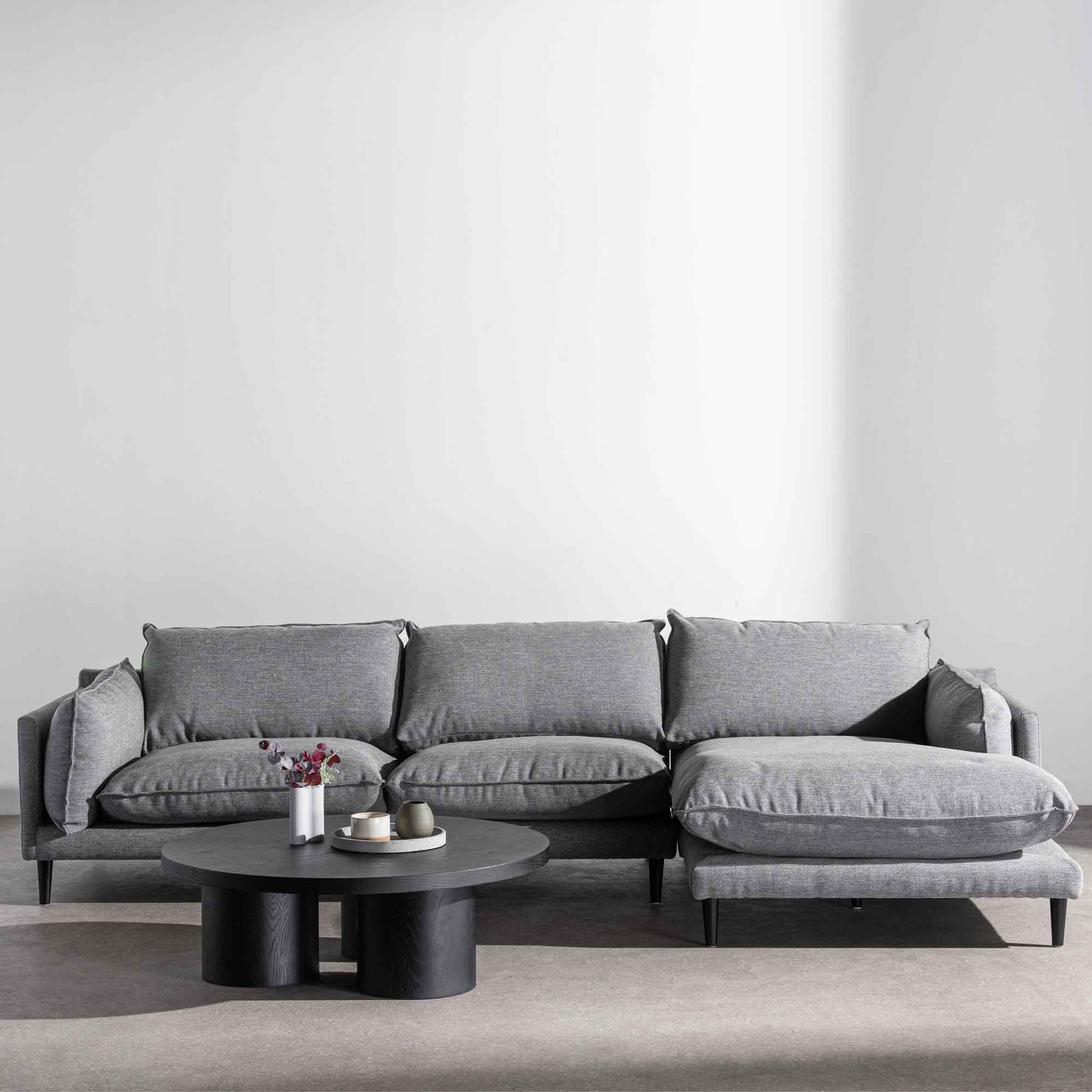 Lucio 4 Seater Right Chaise Fabric Sofa - Graphite Grey