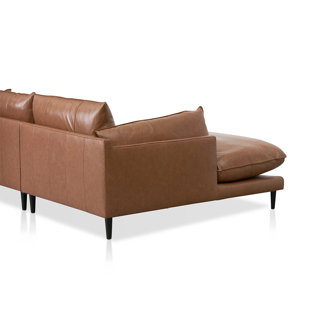 Lucio 4 Seater Left Chaise Leather Sofa - Caramel Brown