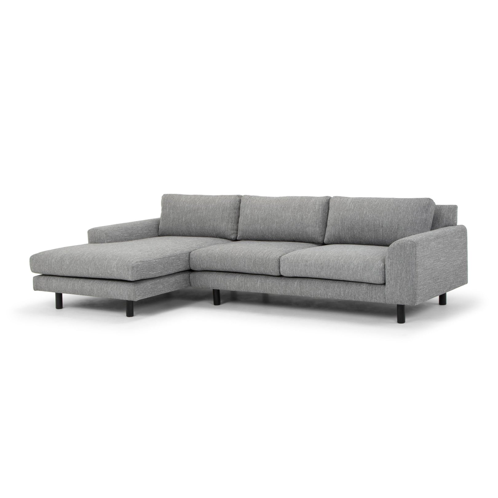Sonia 3 Seater Left Chaise Fabric Sofa - Graphite Grey with Black Legs