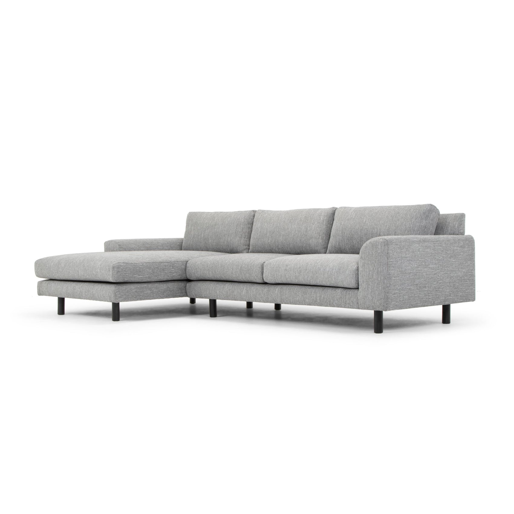 Sonia 3 Seater Left Chaise Fabric Sofa - Graphite Grey with Black Legs