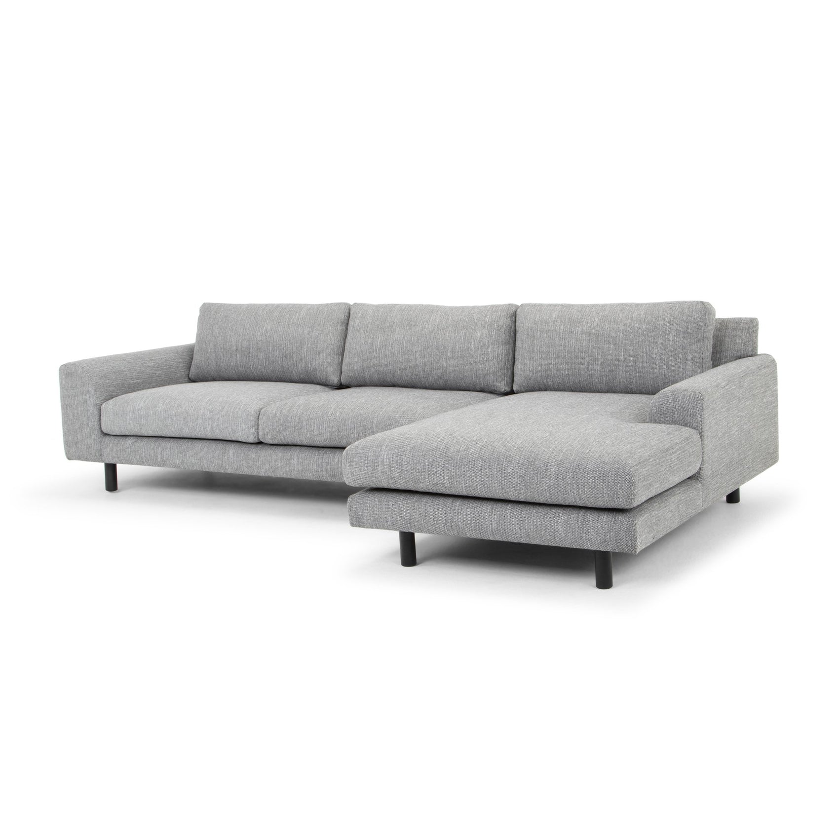 Sonia 3 Seater Right Chaise Fabric Sofa - Graphite Grey with Black Legs