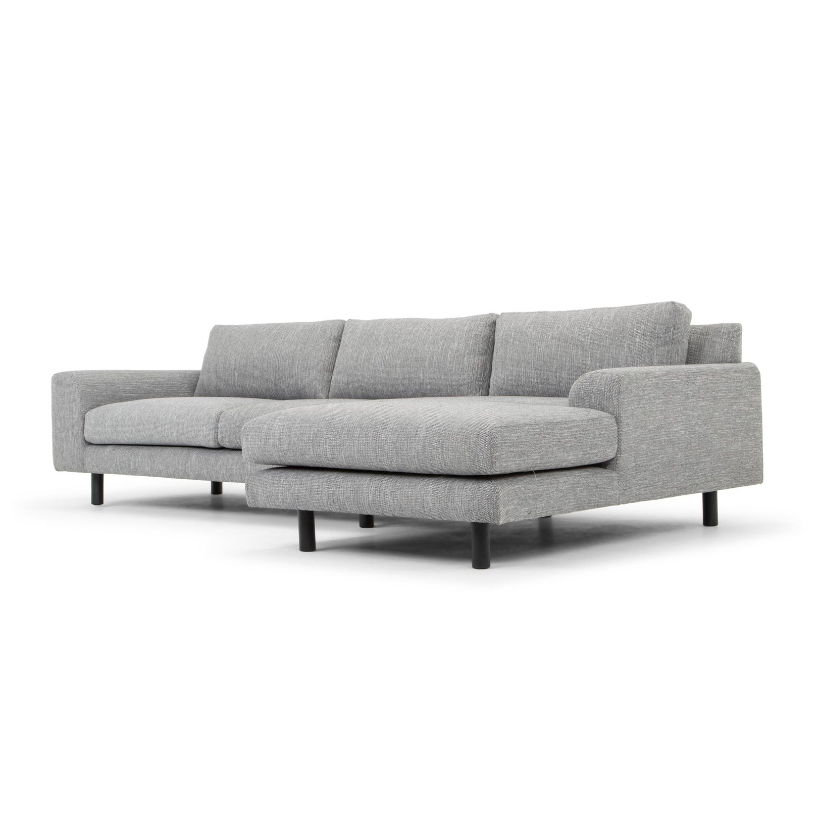 Sonia 3 Seater Right Chaise Fabric Sofa - Graphite Grey with Black Legs