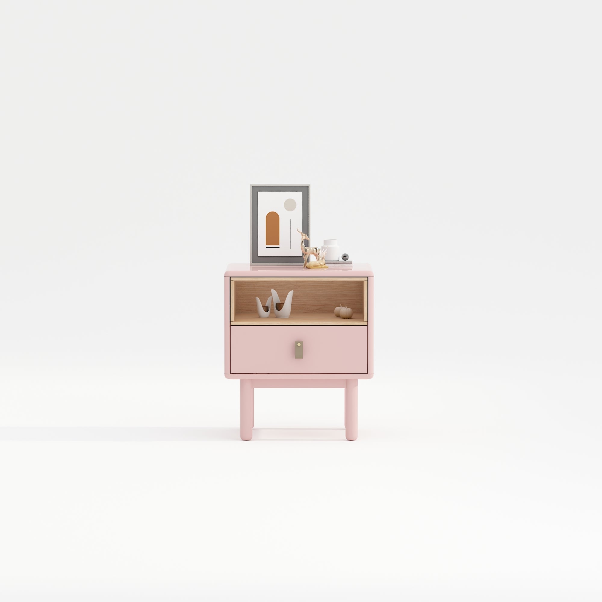 Pink leather solid wood nightstand