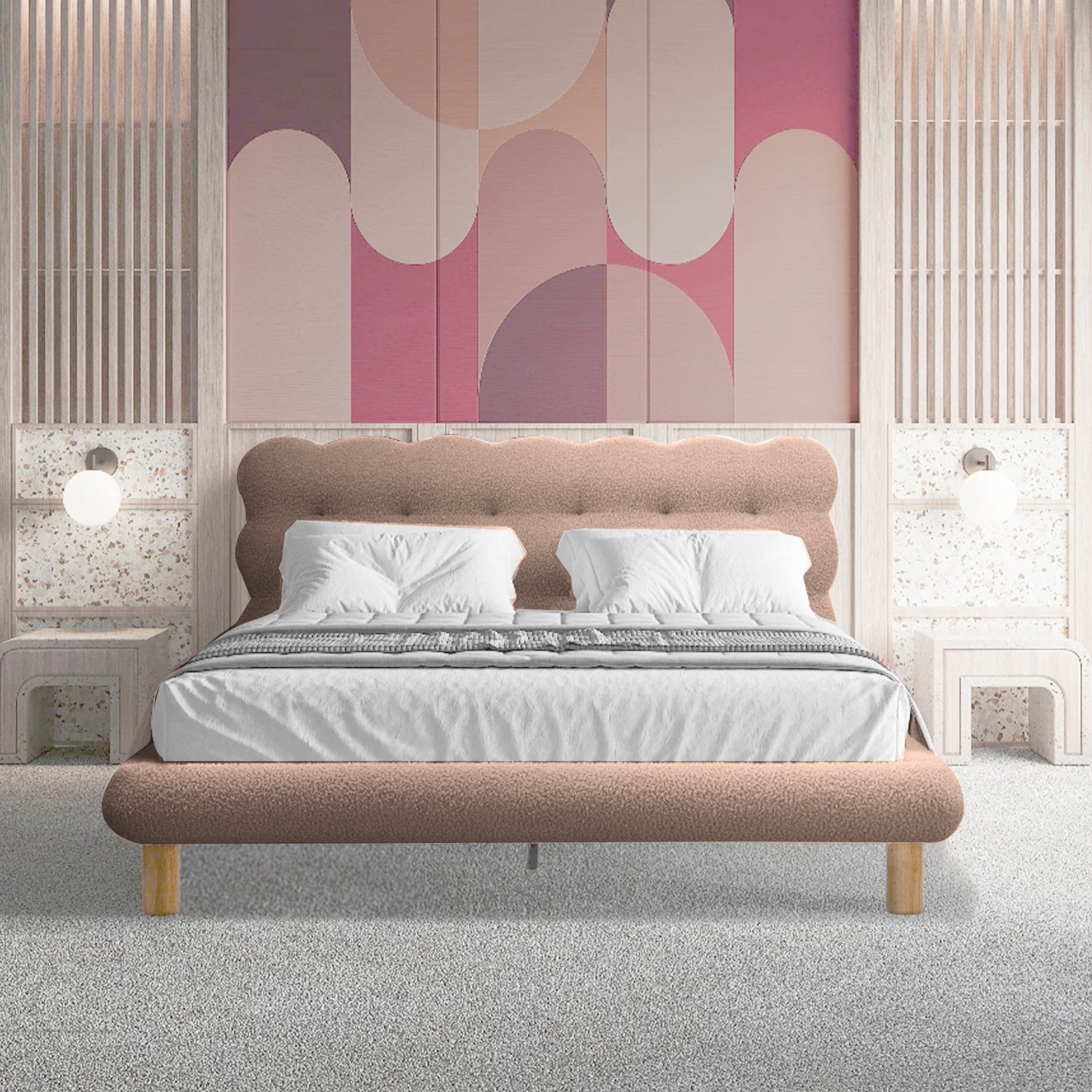 Light luxury Teddy fabric bed frame low platform bed