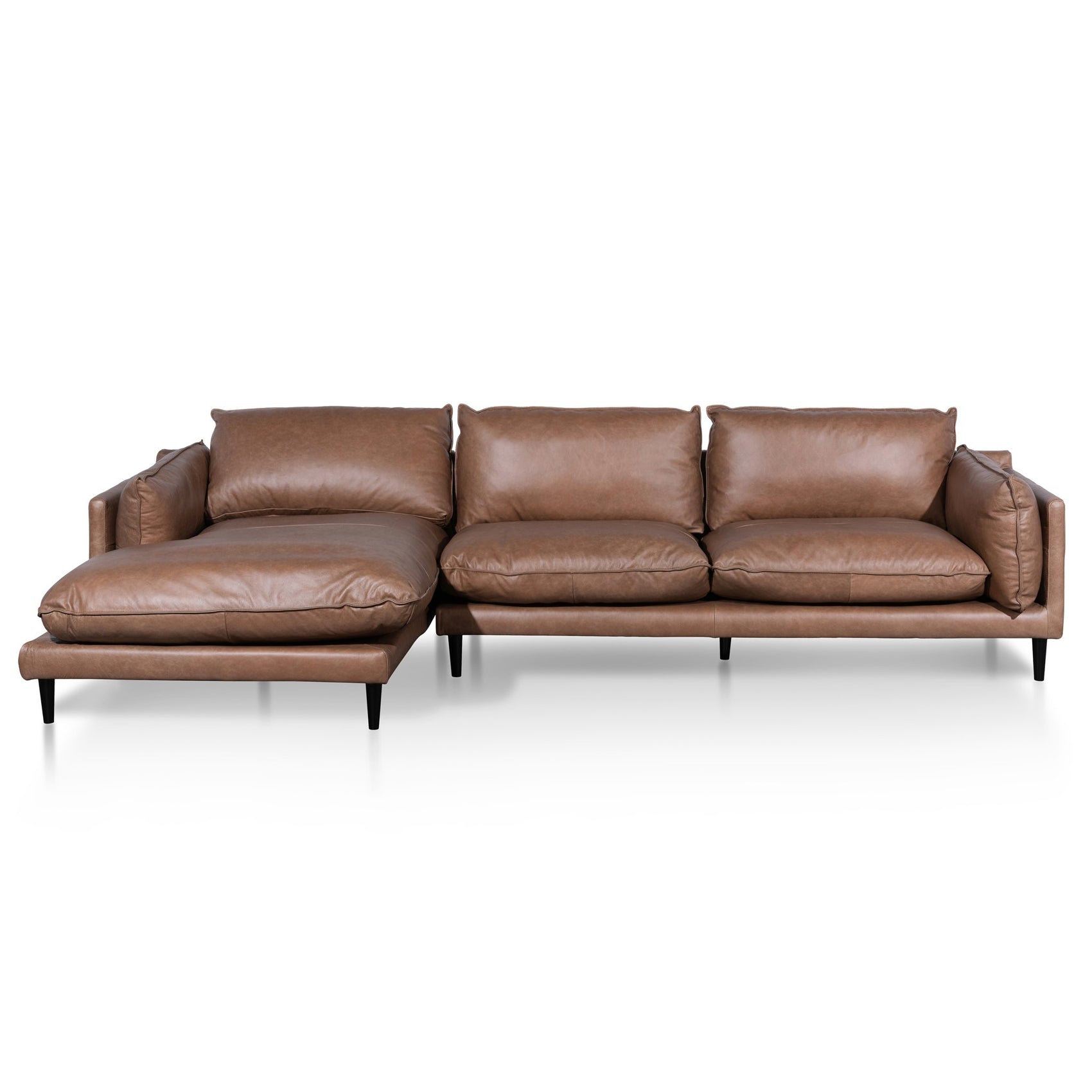 Lucio 4 Seater Left Chaise Leather Sofa - Saddle Brown