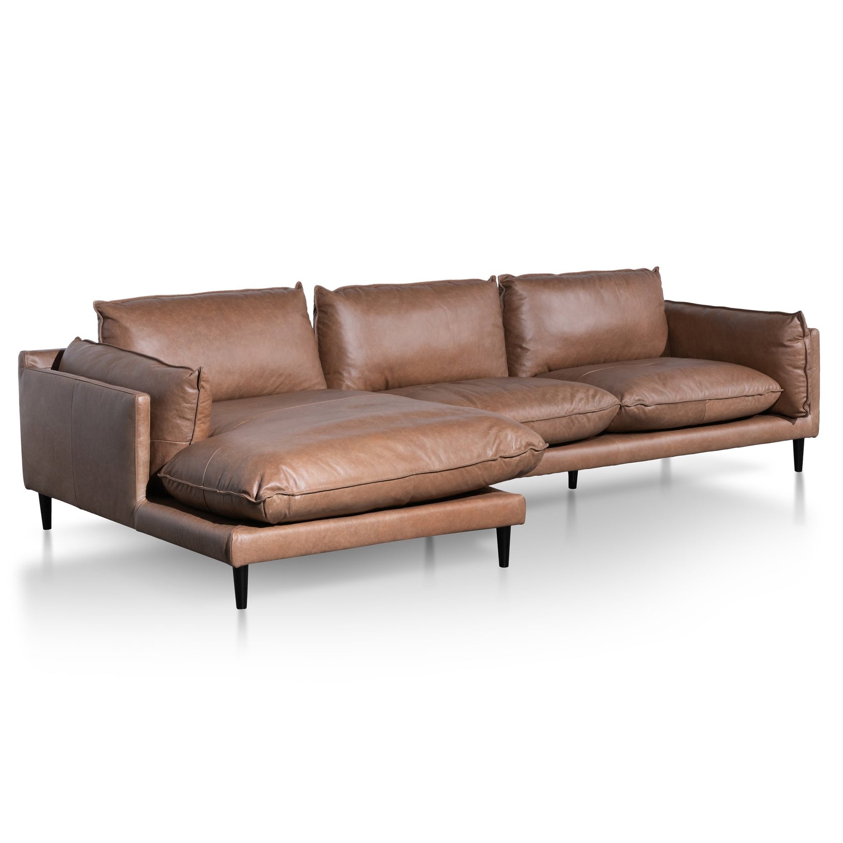 Lucio 4 Seater Left Chaise Leather Sofa - Saddle Brown