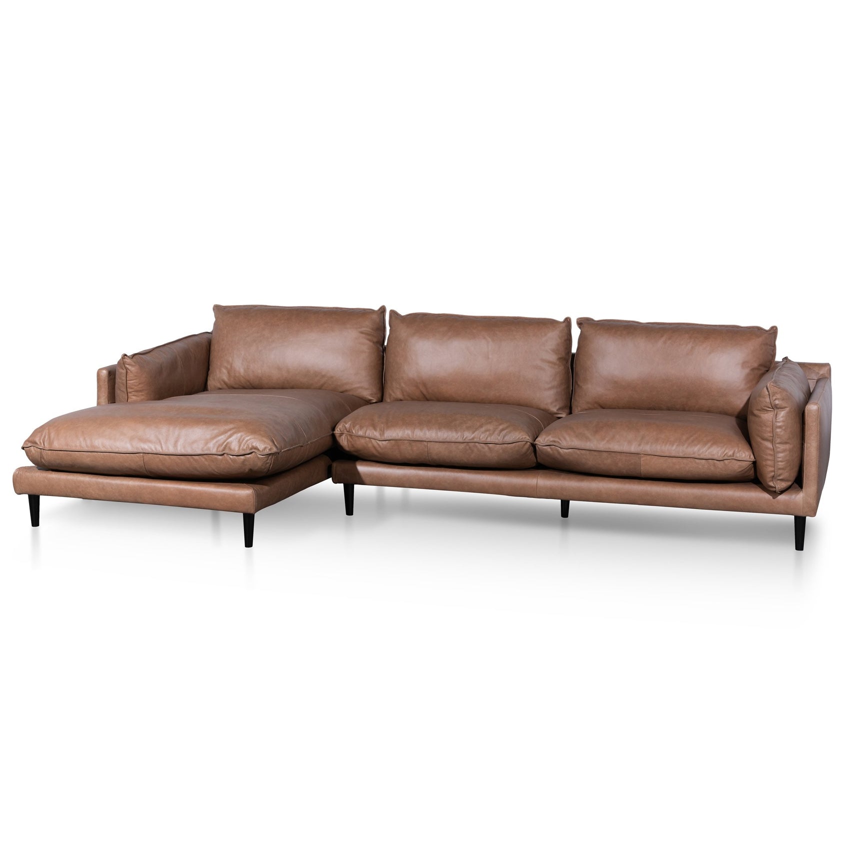 Lucio 4 Seater Left Chaise Leather Sofa - Saddle Brown