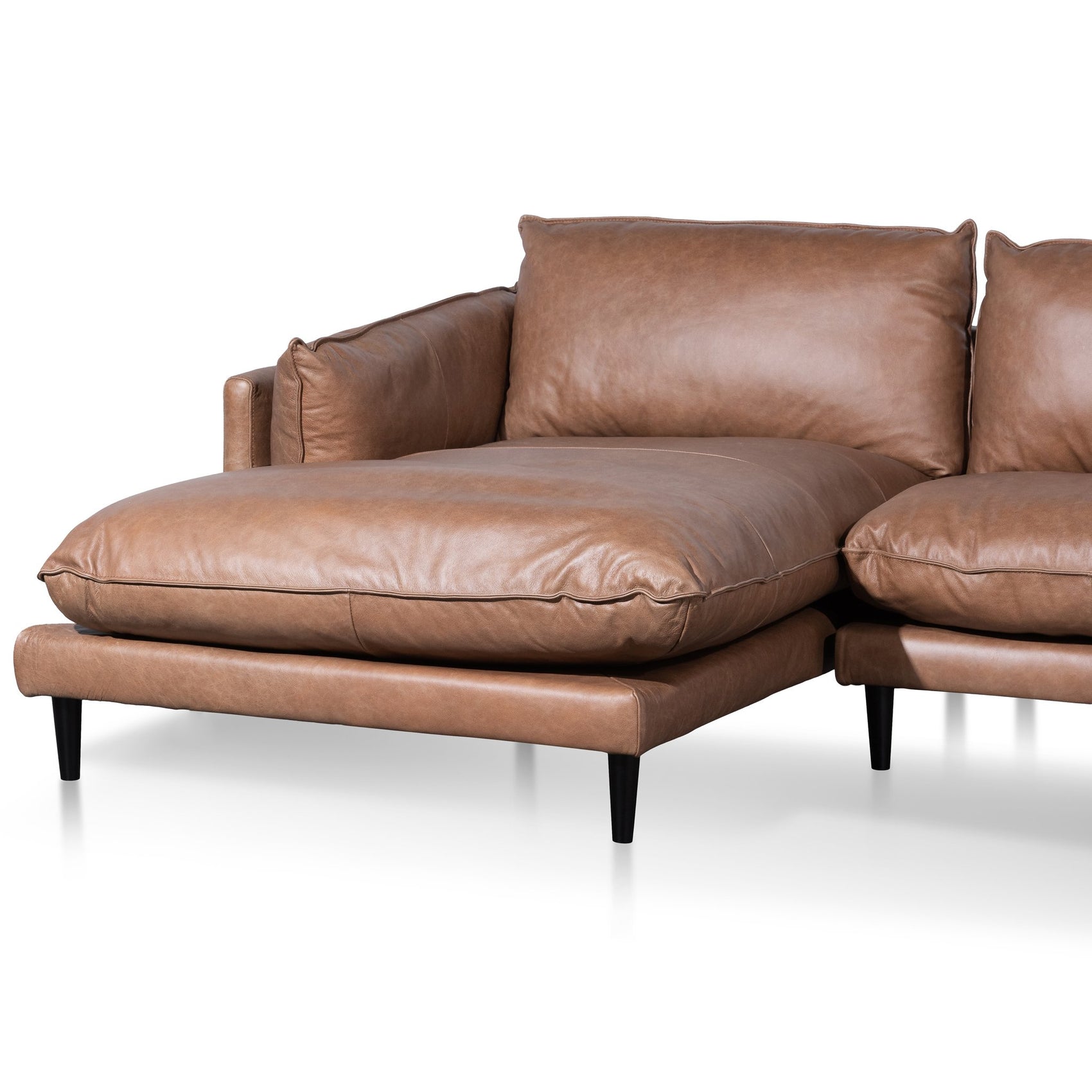 Lucio 4 Seater Left Chaise Leather Sofa - Saddle Brown