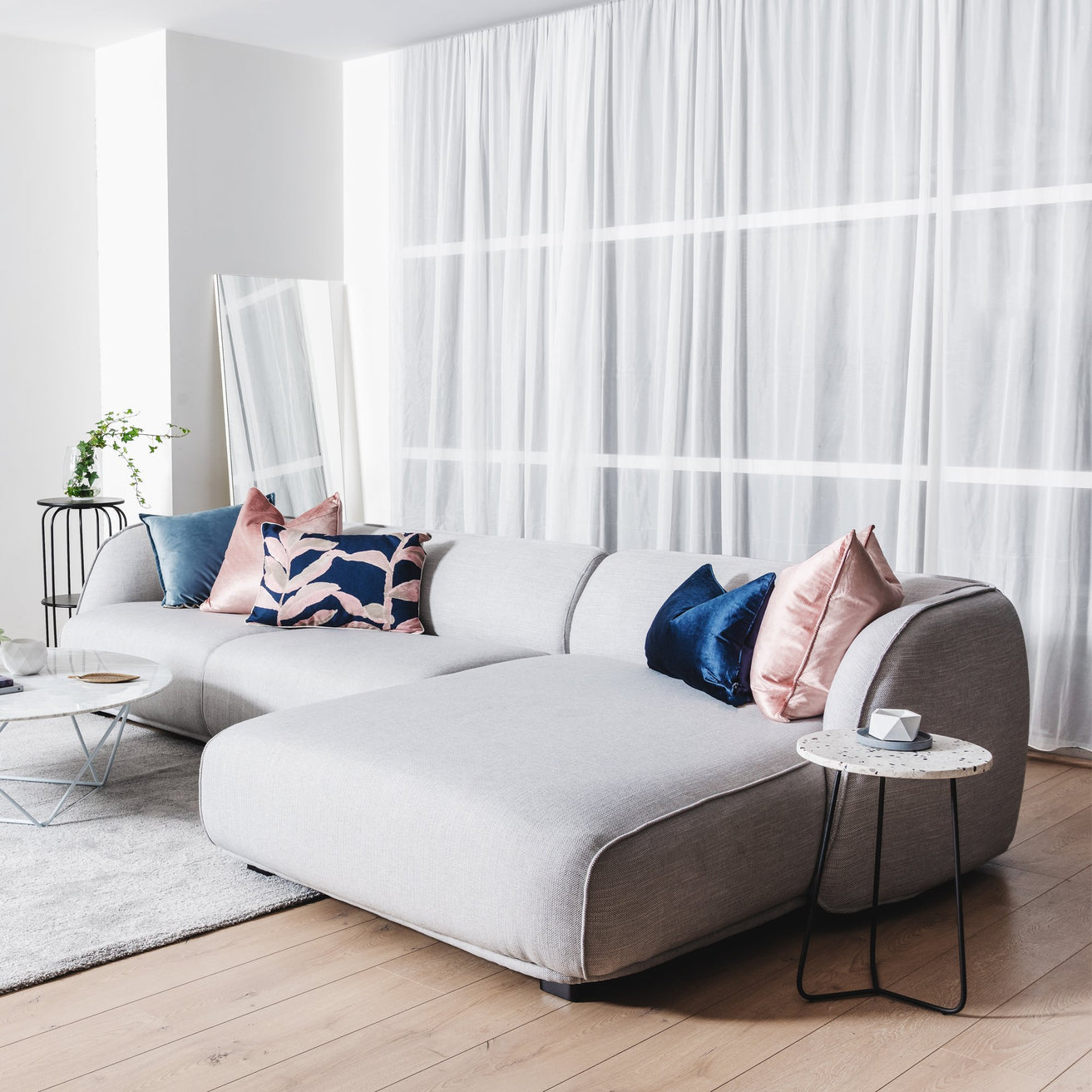 Troy 3 Seater Right Chaise Fabric Sofa - Light Texture Grey