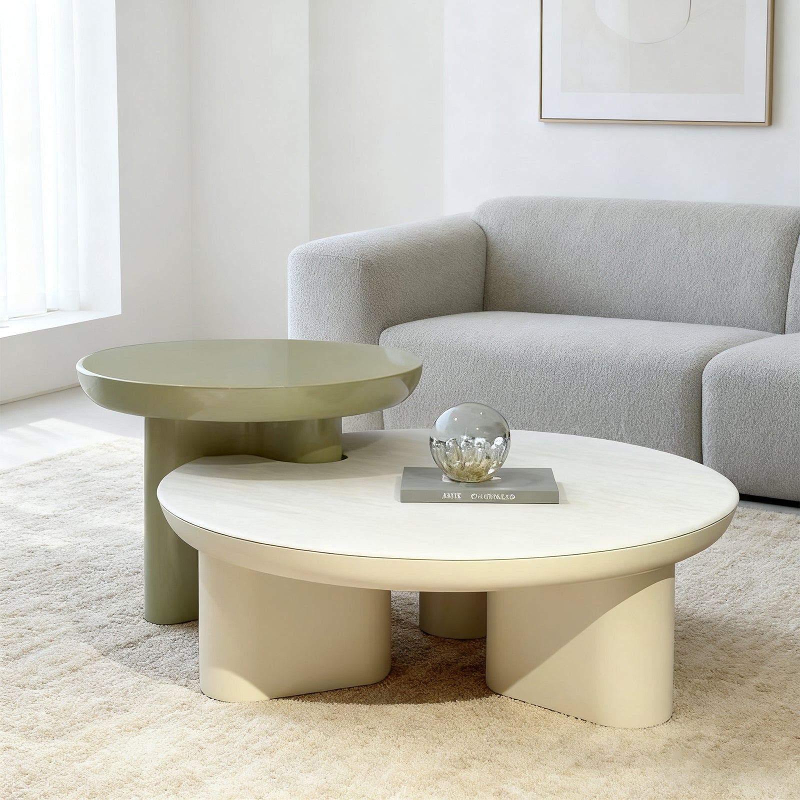 White And Green Combination Round Coffee Table Living Room Furniture