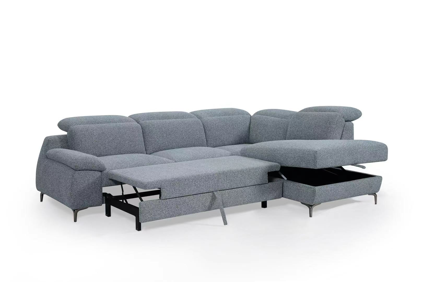 3-in-1 Convertible Sofa Bed with 2 Storage Chaise Loungers and 4 Pillows