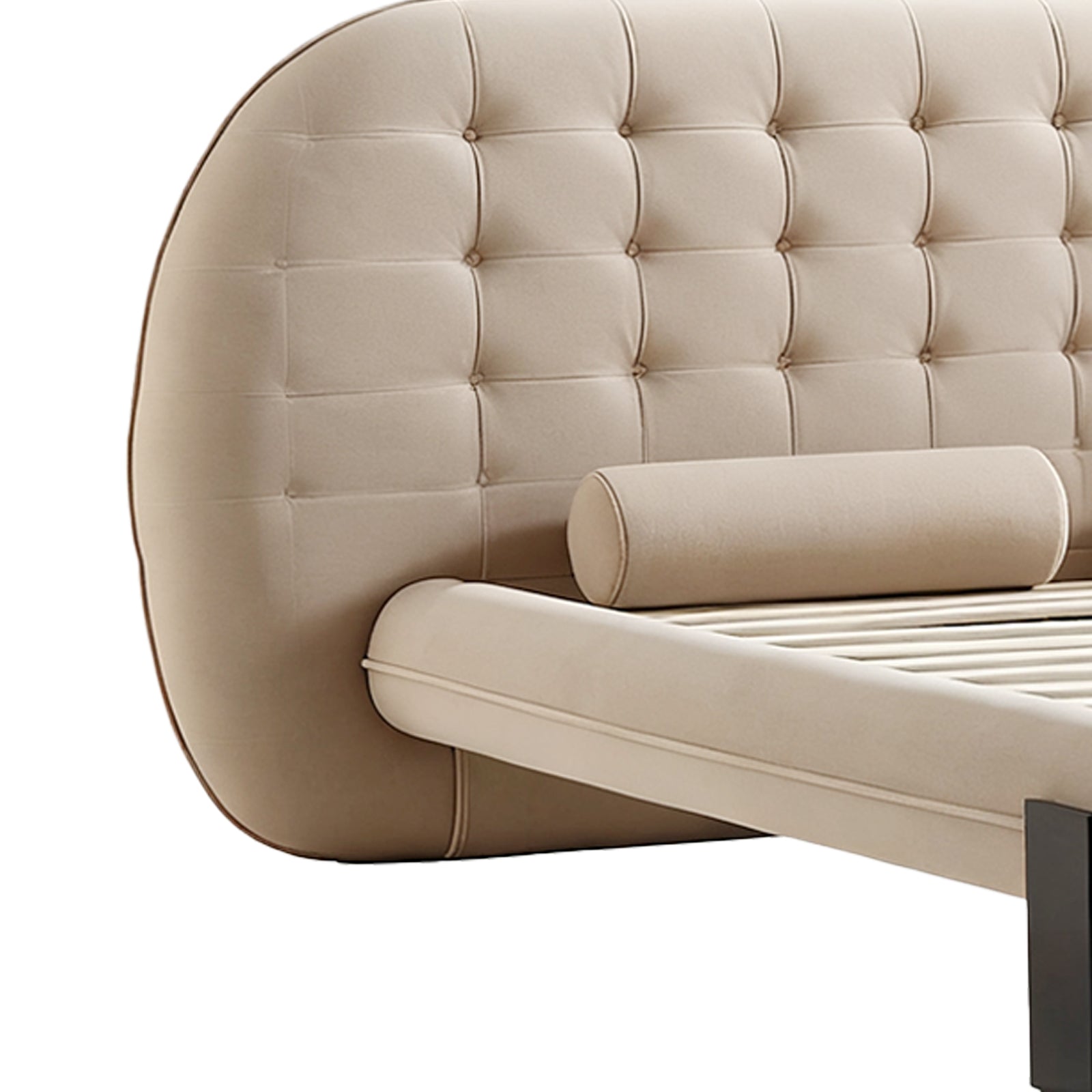 Luxury White Ball Velvet Bed Frame - Modern Low Profile Platform Bed