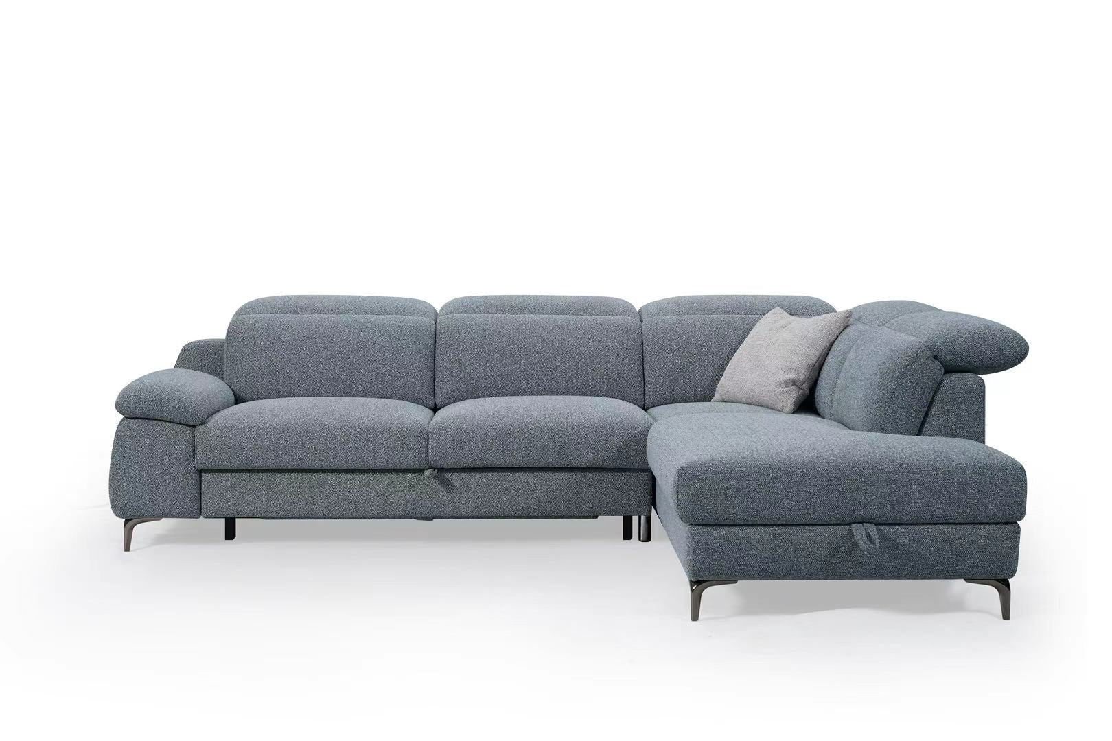 3-in-1 Convertible Sofa Bed with 2 Storage Chaise Loungers and 4 Pillows