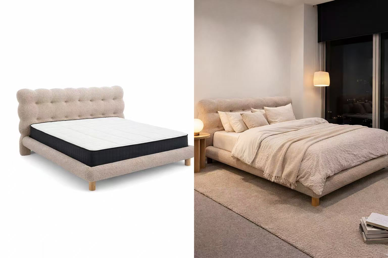 Light luxury Teddy fabric bed frame low platform bed