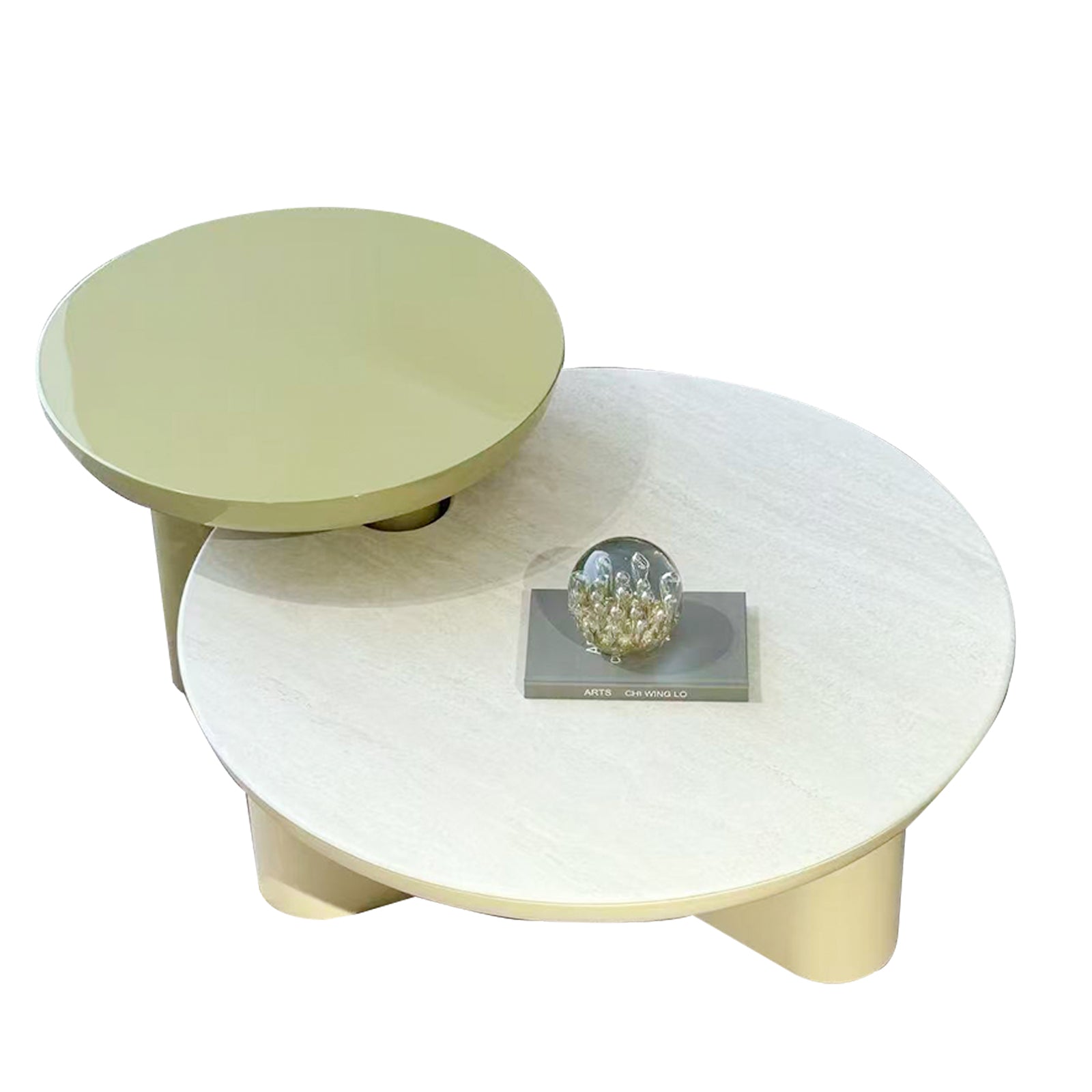 White And Green Combination Round Coffee Table Living Room Furniture