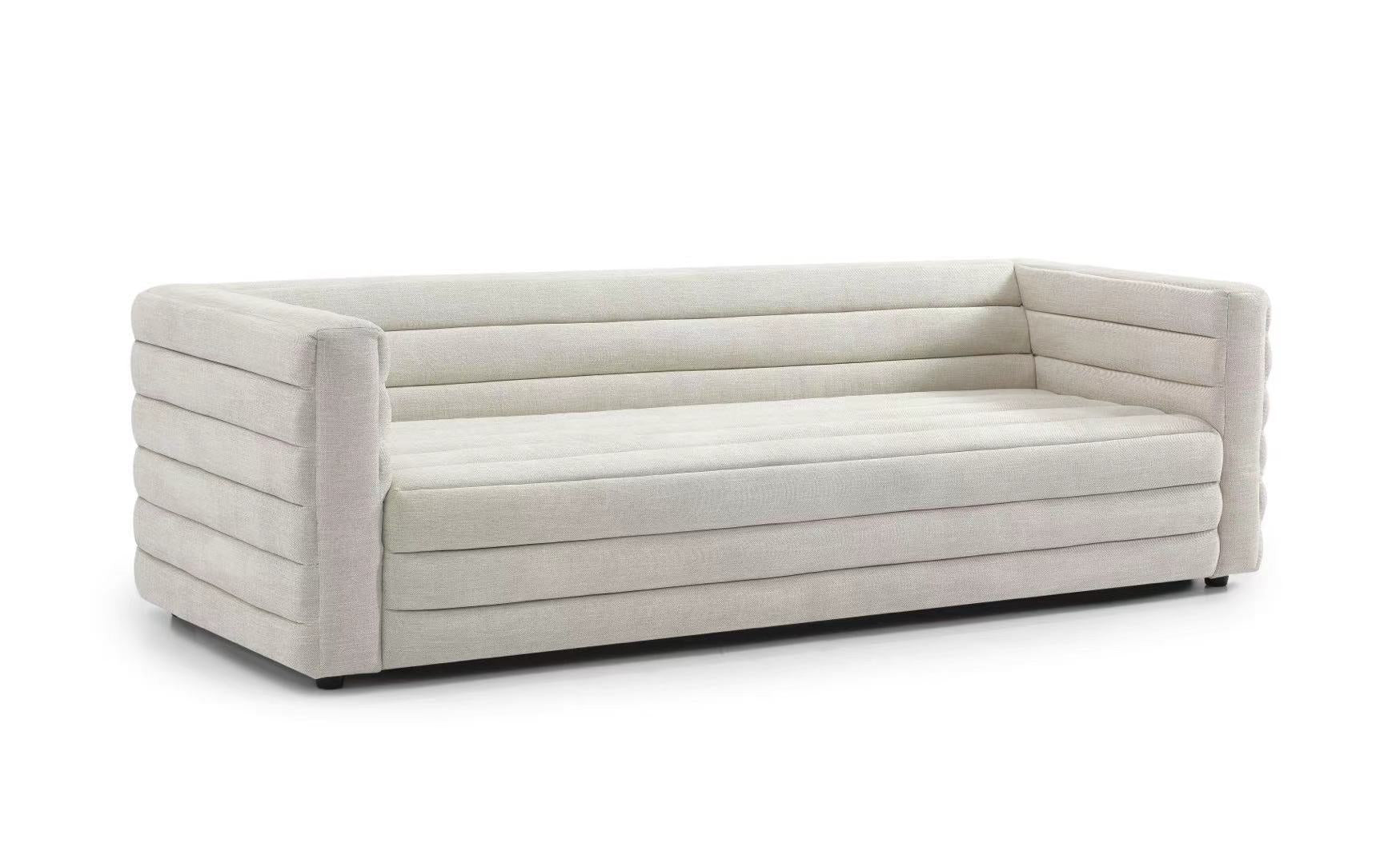 Modern White Stripe 2-Seater Loveseat for Living Room