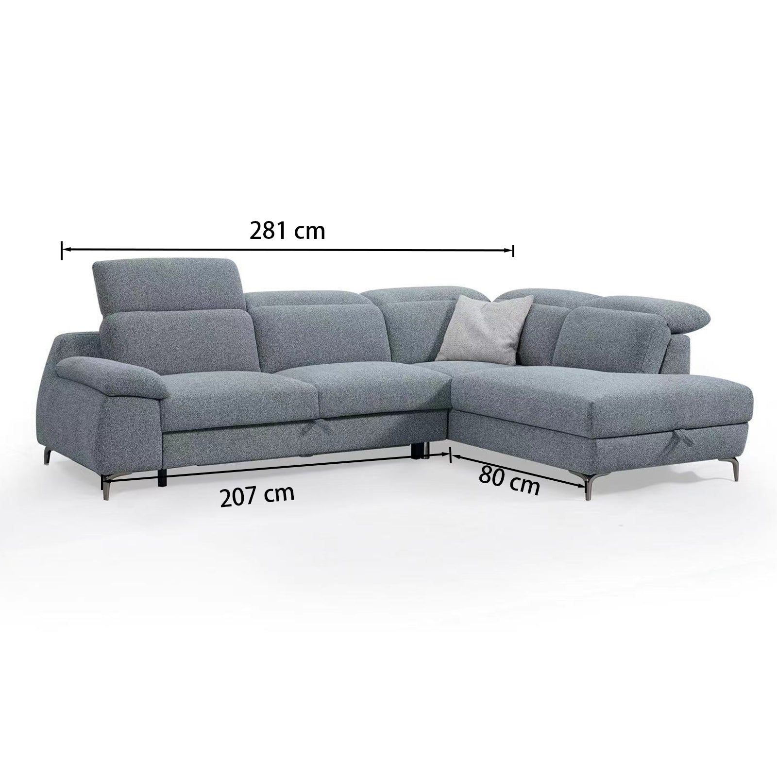 3-in-1 Convertible Sofa Bed with 2 Storage Chaise Loungers and 4 Pillows