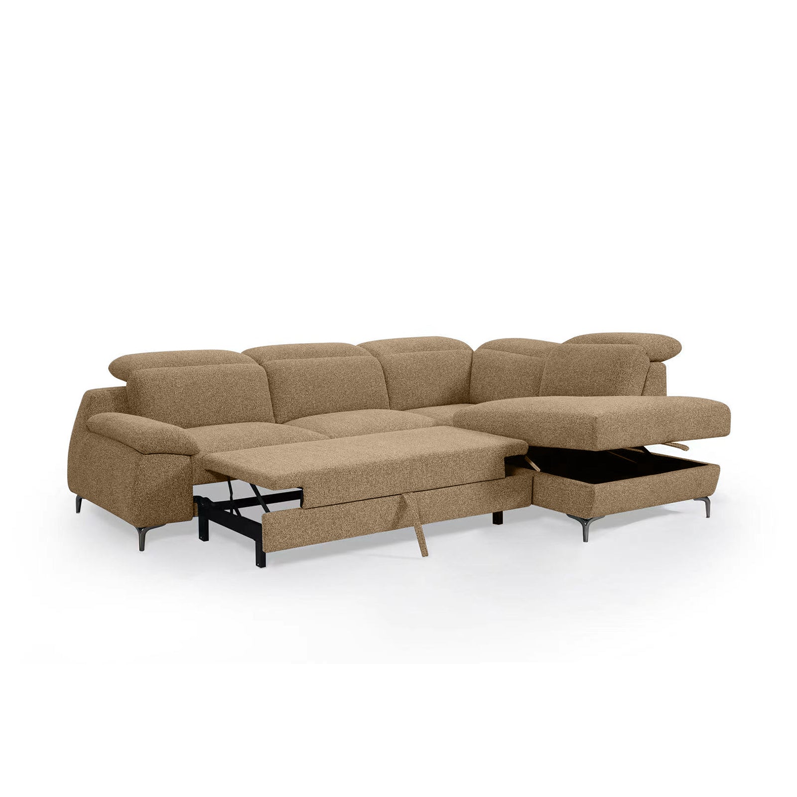 3-in-1 Convertible Sofa Bed with 2 Storage Chaise Loungers and 4 Pillows