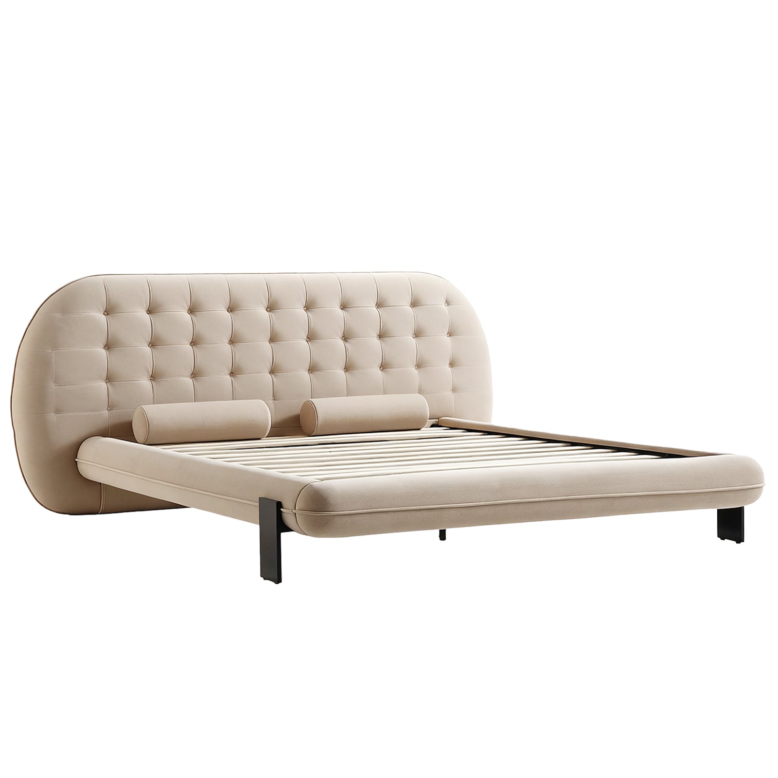 Luxury White Ball Velvet Bed Frame - Modern Low Profile Platform Bed