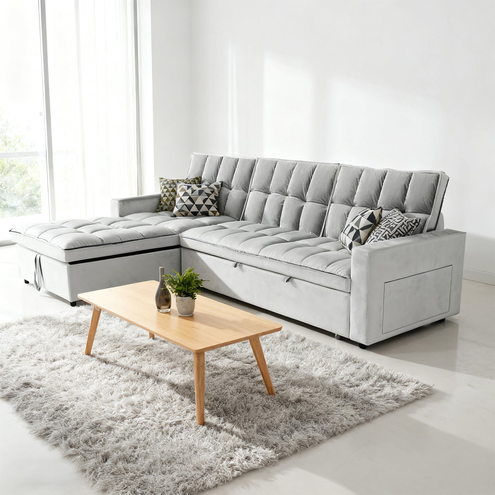 Multifunctional L-Shaped 3 Seater Sofa Bed Foldable Couches 2.13m