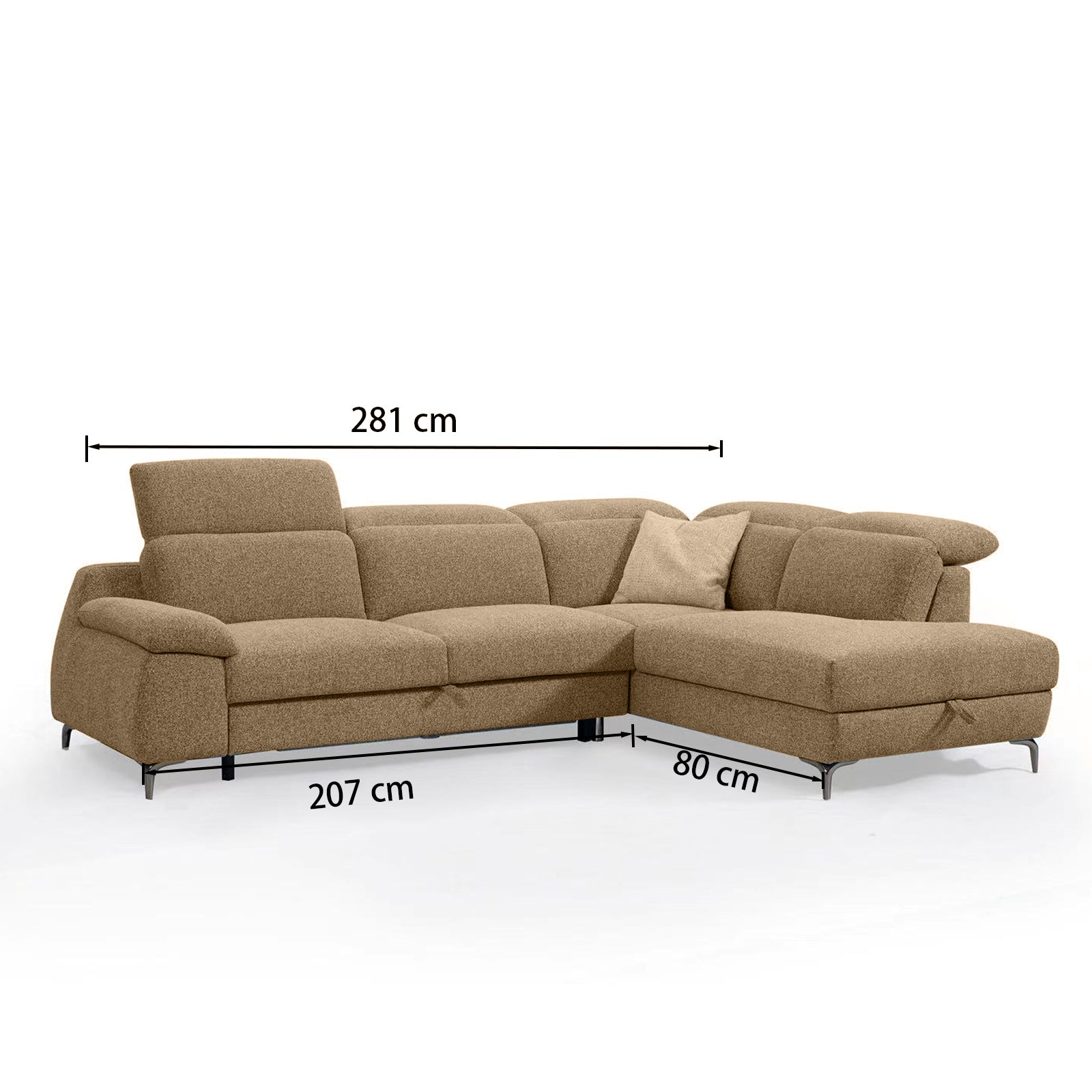 3-in-1 Convertible Sofa Bed with 2 Storage Chaise Loungers and 4 Pillows