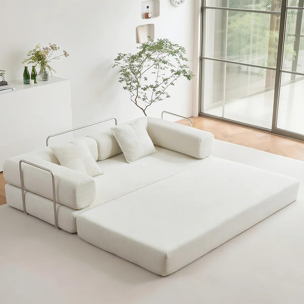 Modern Living Room Double Sofa Convertible Corduroy Sofa Bed