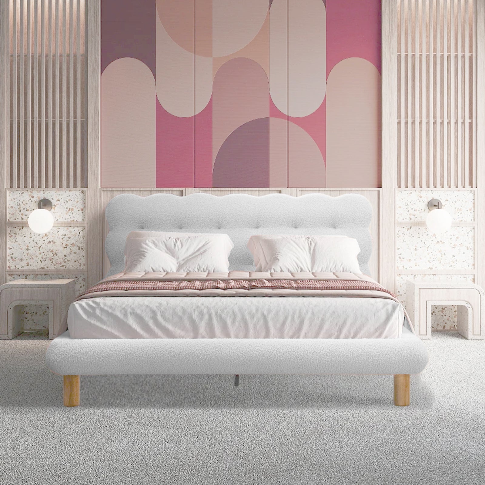 Luxury Velvet Bed Frame Low Profile Platform Bed