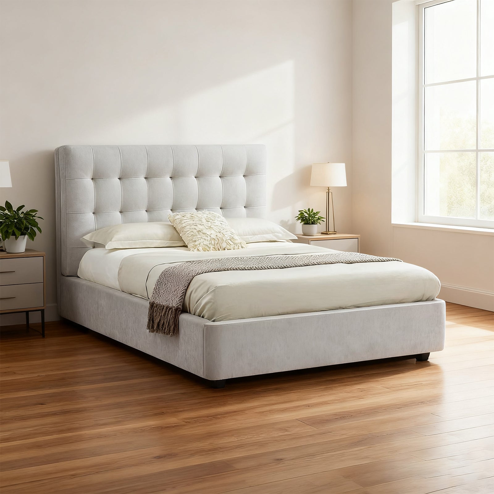 Gray Velvet Bed Frame