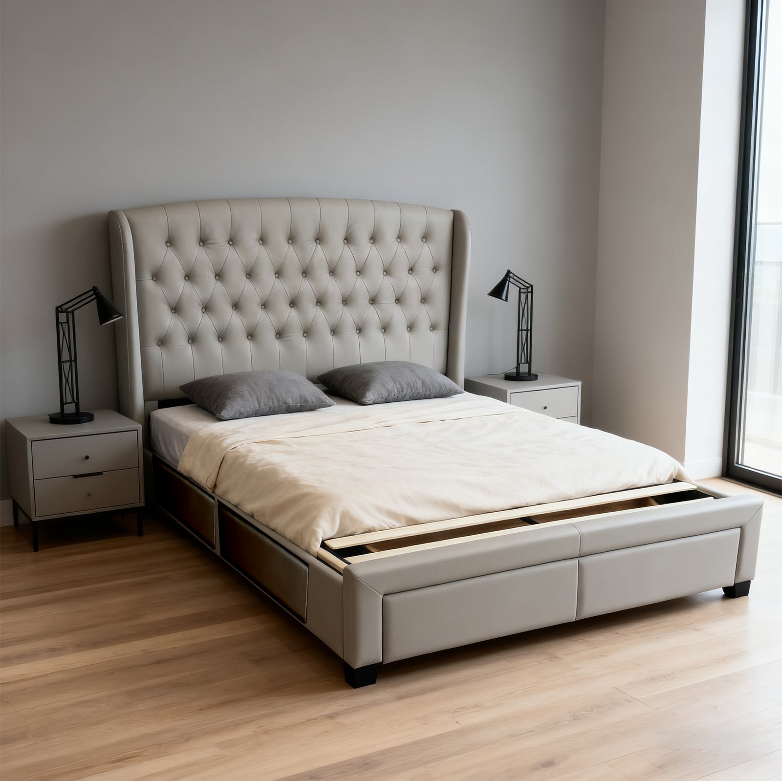 Genuine Leather & Soft Fabric Luxury Bed Frame