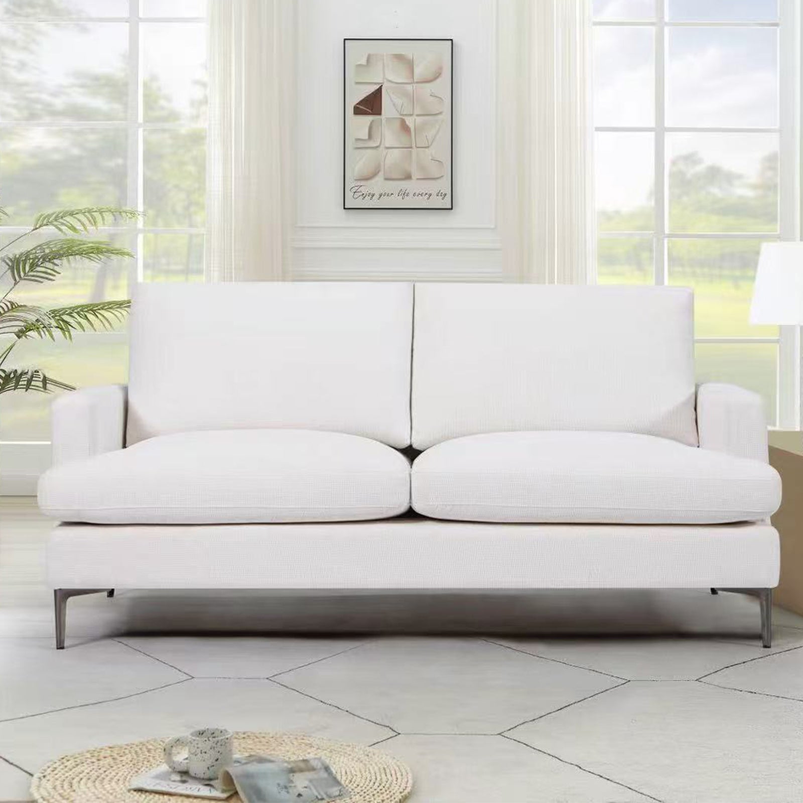 Modern simple white 3 -seater sofa living room sofa combination