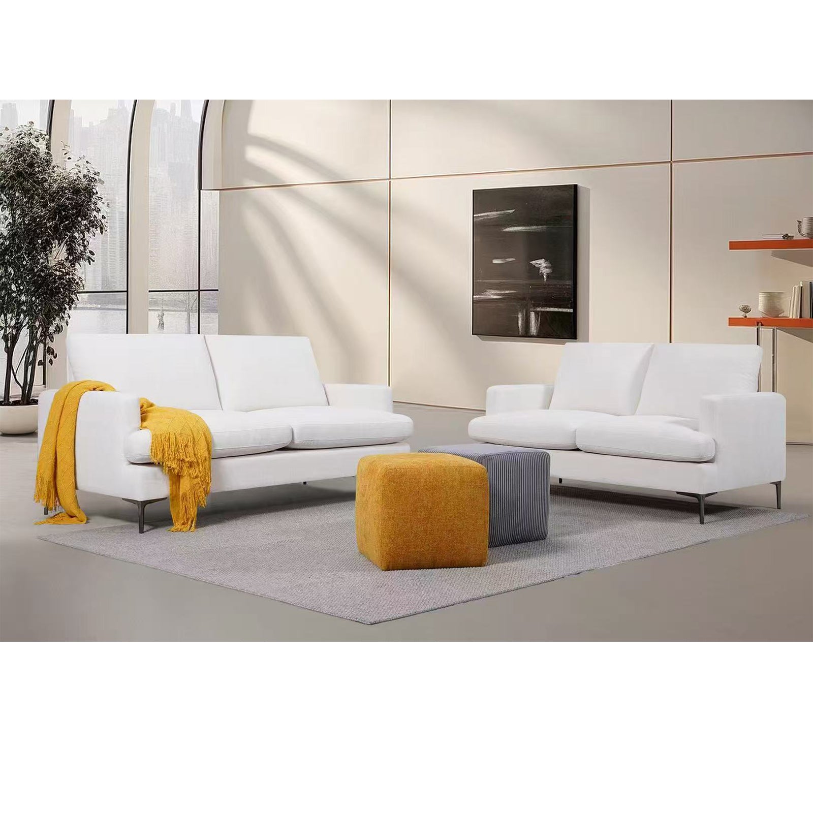 Modern simple white 3 -seater sofa living room sofa combination