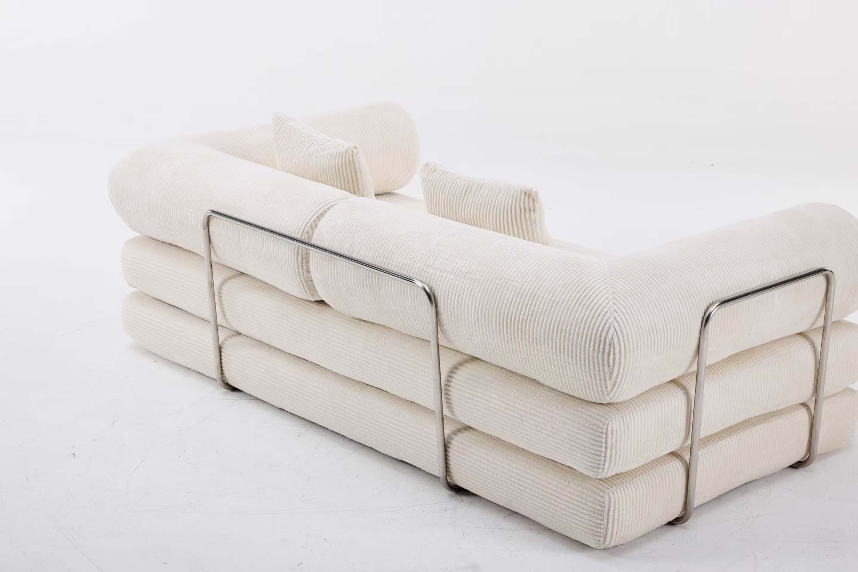 Modern Living Room Double Sofa Convertible Corduroy Sofa Bed