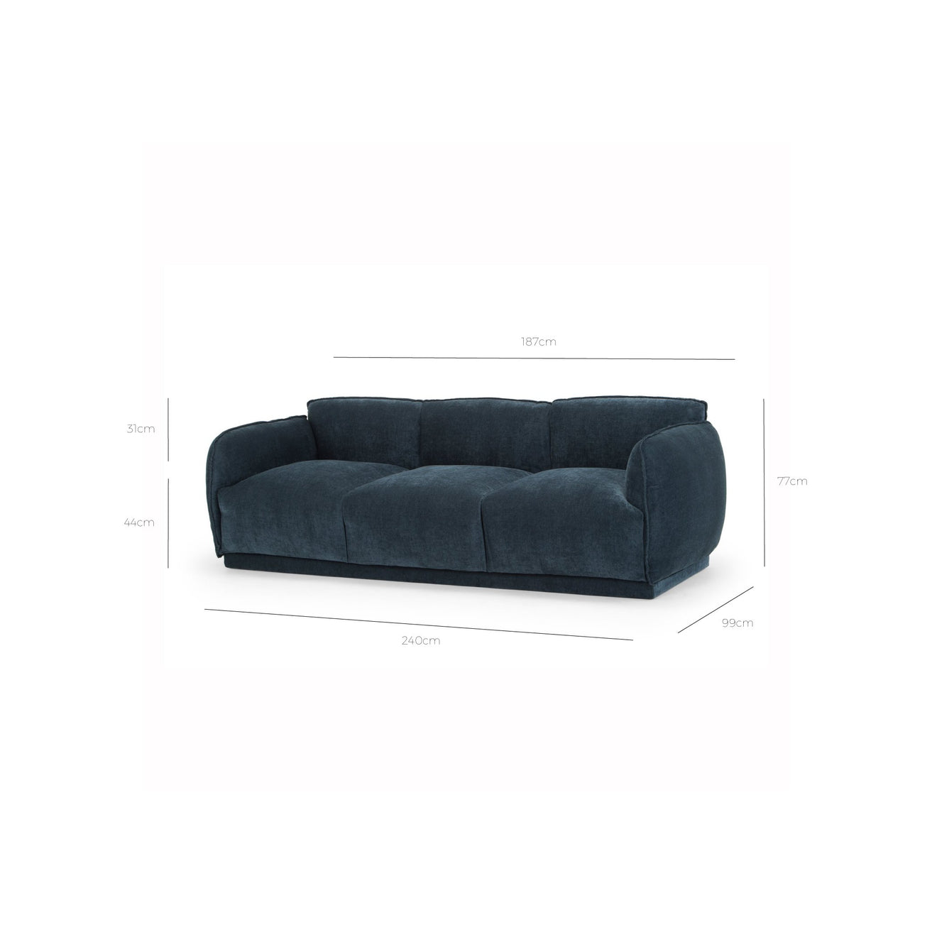 Dane 3 Seater Fabric Sofa - Dusty Blue