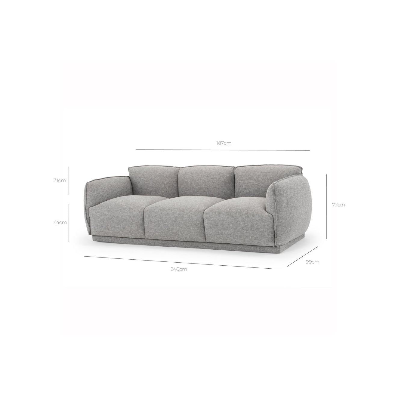 Dane 3 Seater Fabric Sofa - Graphite Grey