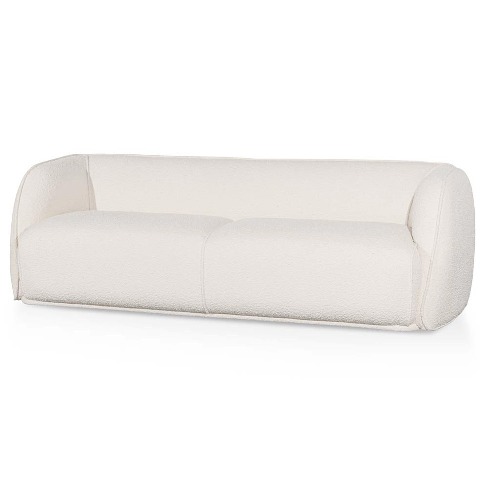 Troy 3 Seater Fabric Sofa - Ivory White Boucle