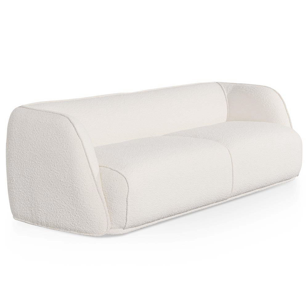 Troy 3 Seater Fabric Sofa - Ivory White Boucle