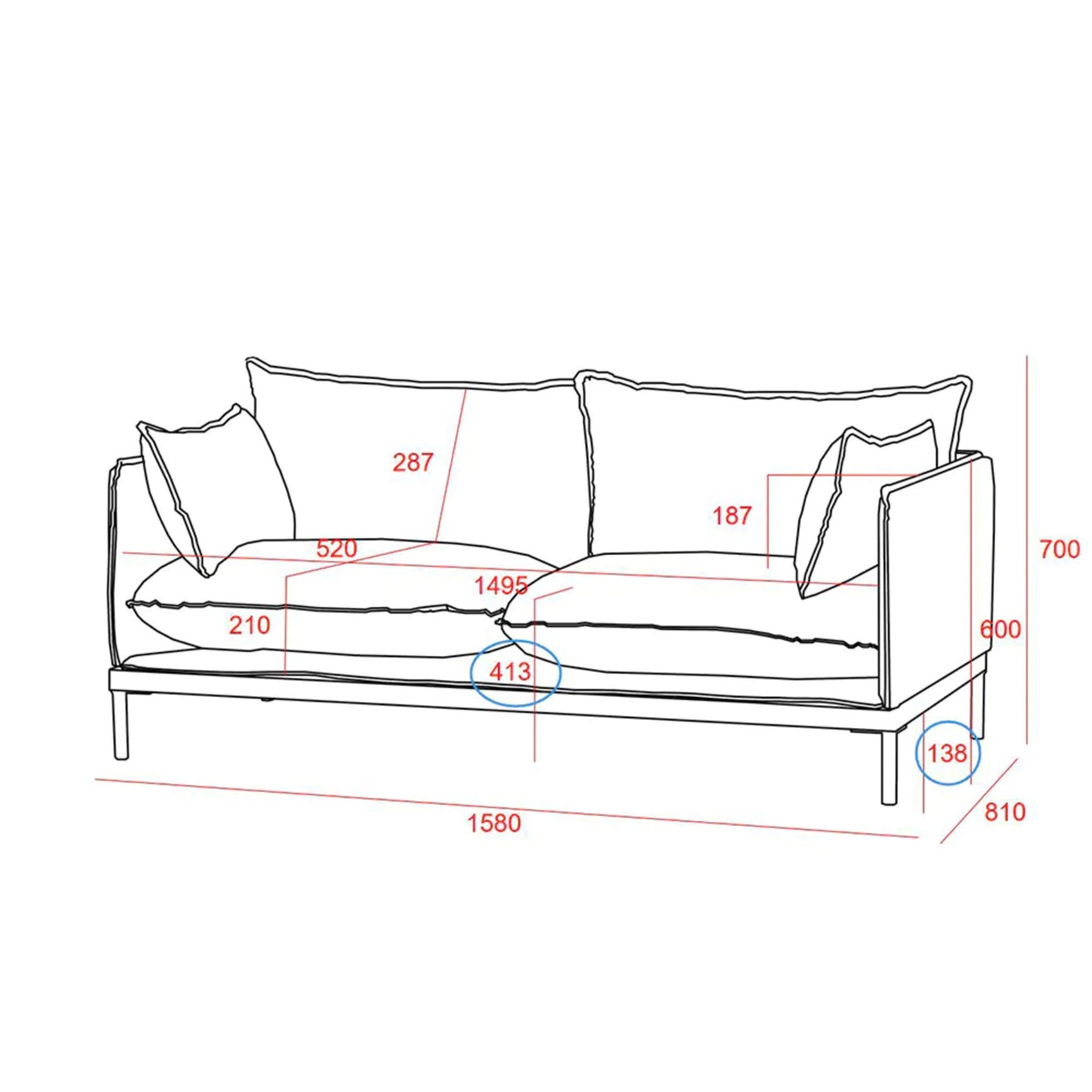 Clair 2 Fabric Seater Sofa -Slate