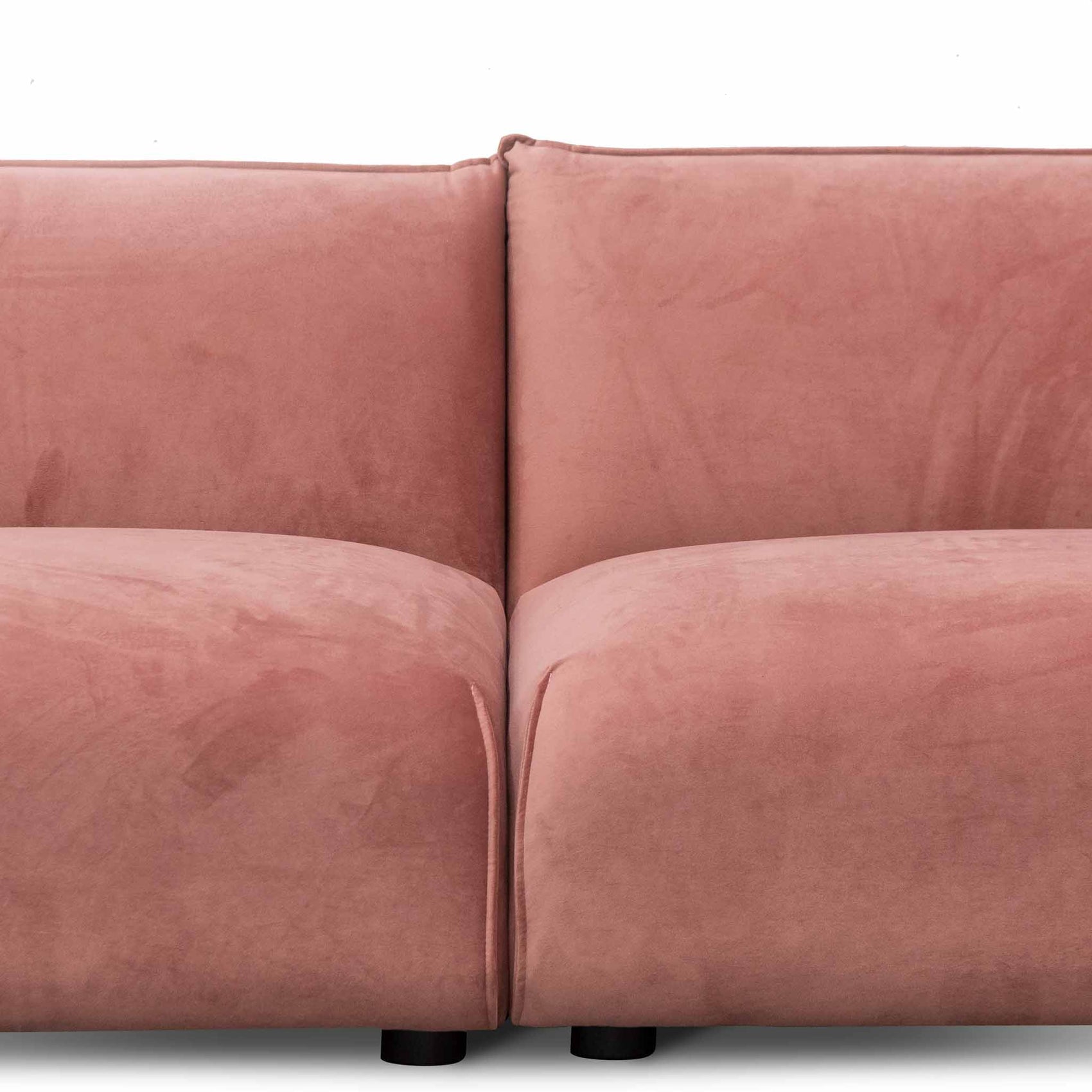 Ferrell 3 Seater Sofa - Blush Pink Velvet With Brass Frame