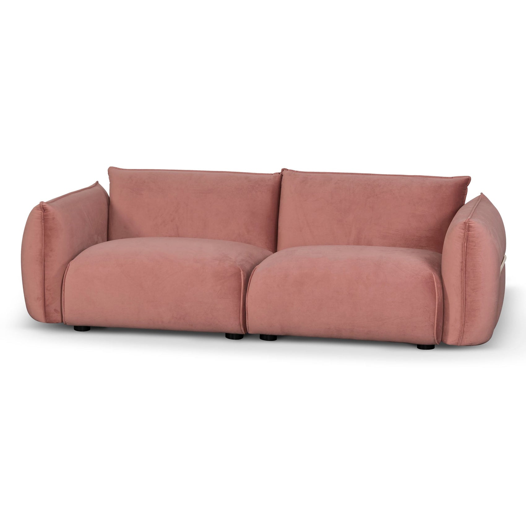 Ferrell 3 Seater Sofa - Blush Pink Velvet With Brass Frame