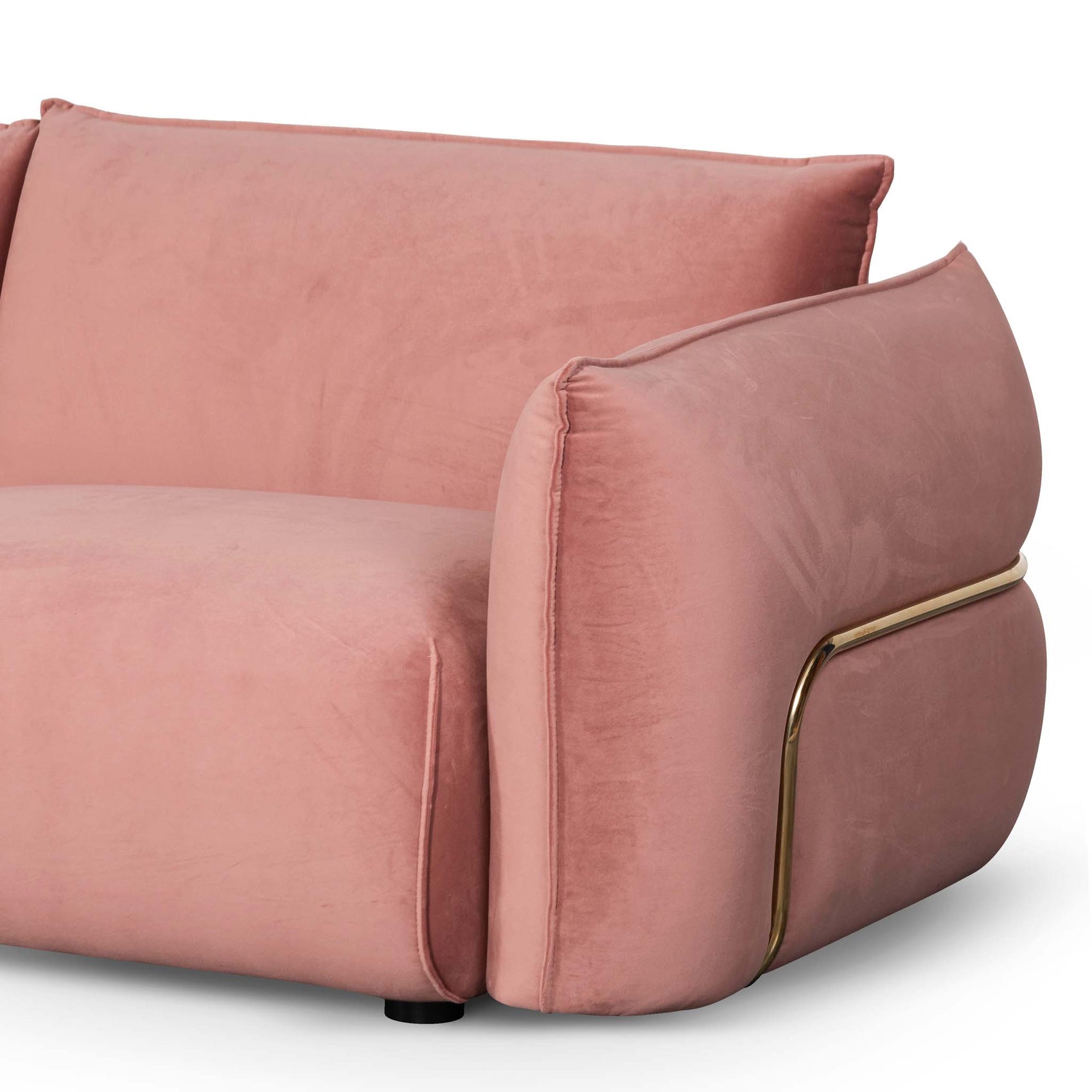 Ferrell 3 Seater Sofa - Blush Pink Velvet With Brass Frame