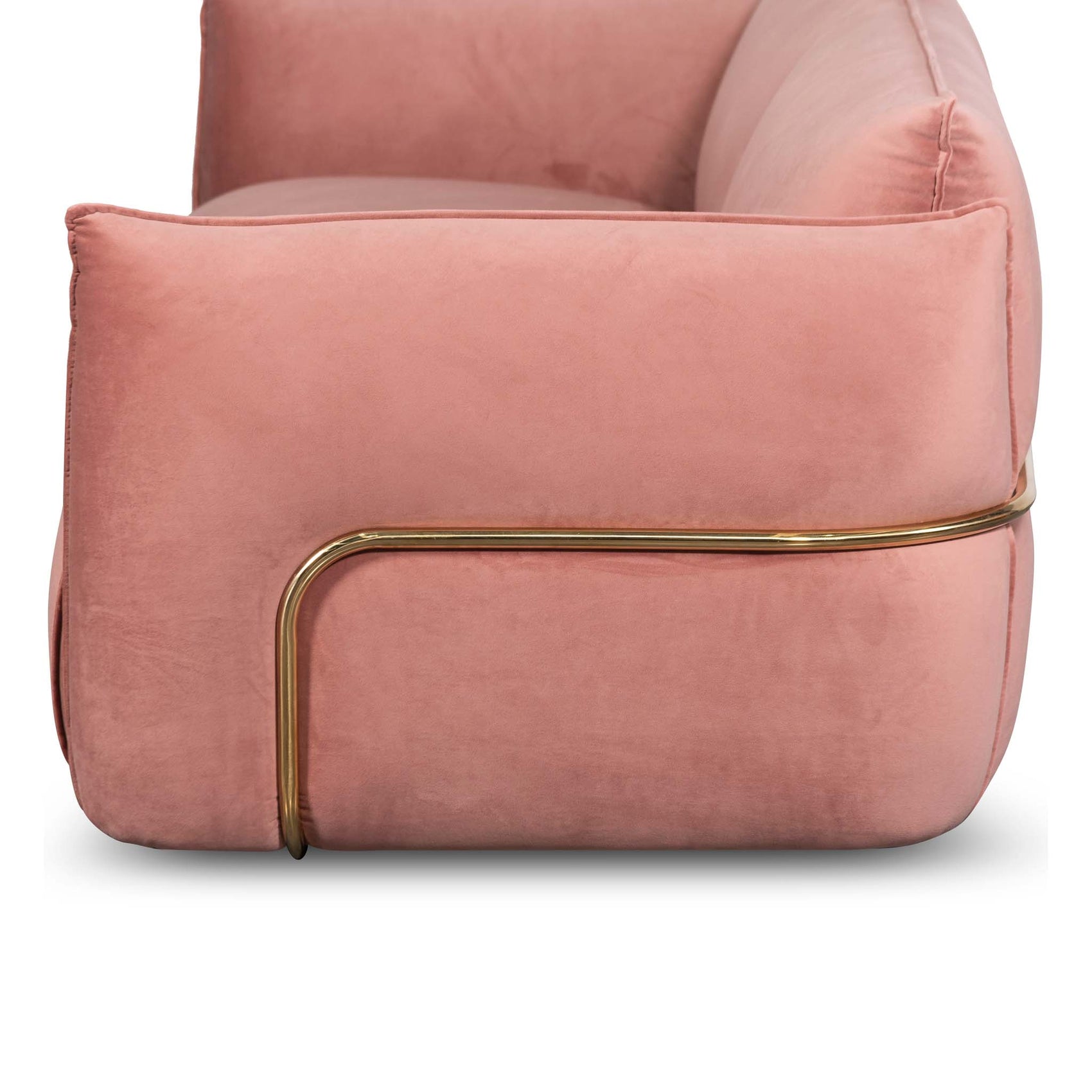 Ferrell 3 Seater Sofa - Blush Pink Velvet With Brass Frame