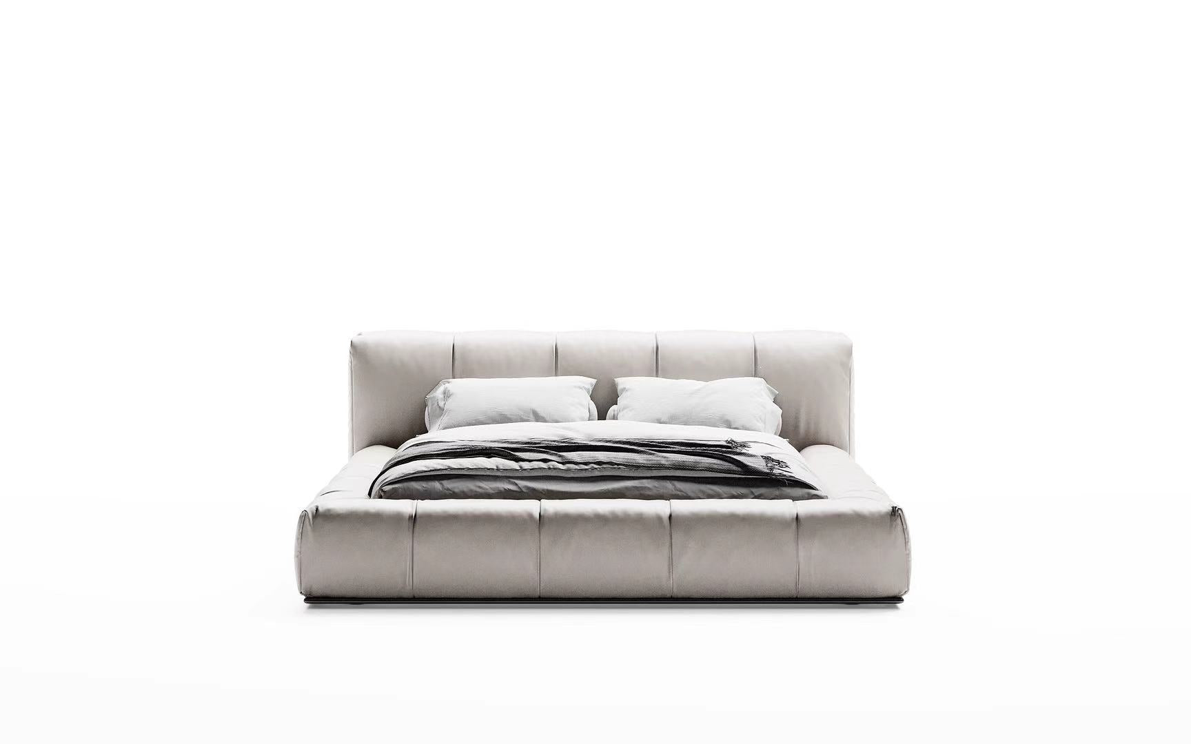 Modern Minimalist Genuine Leather Platform Bed Frame