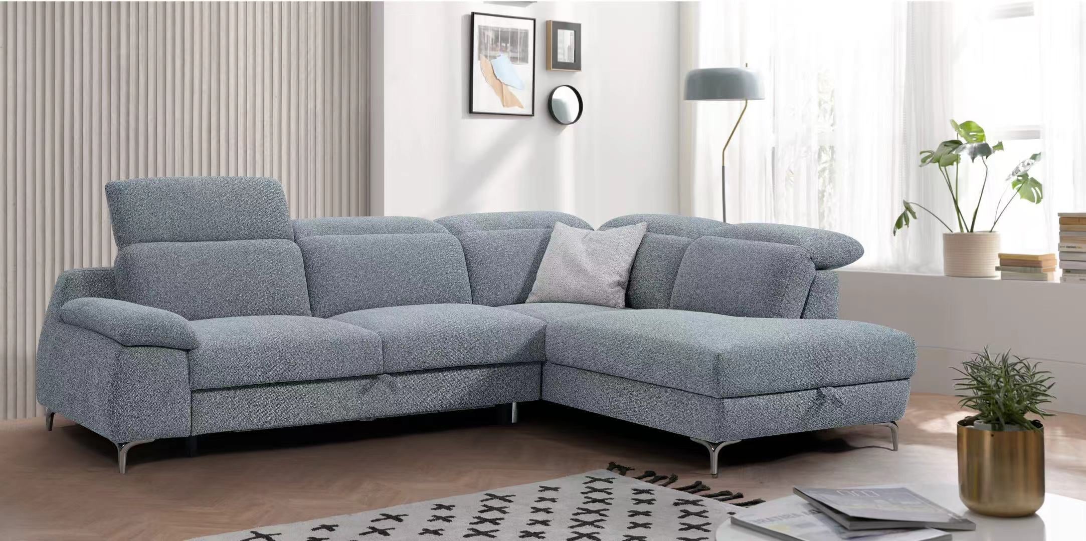 3-in-1 Convertible Sofa Bed with 2 Storage Chaise Loungers and 4 Pillows